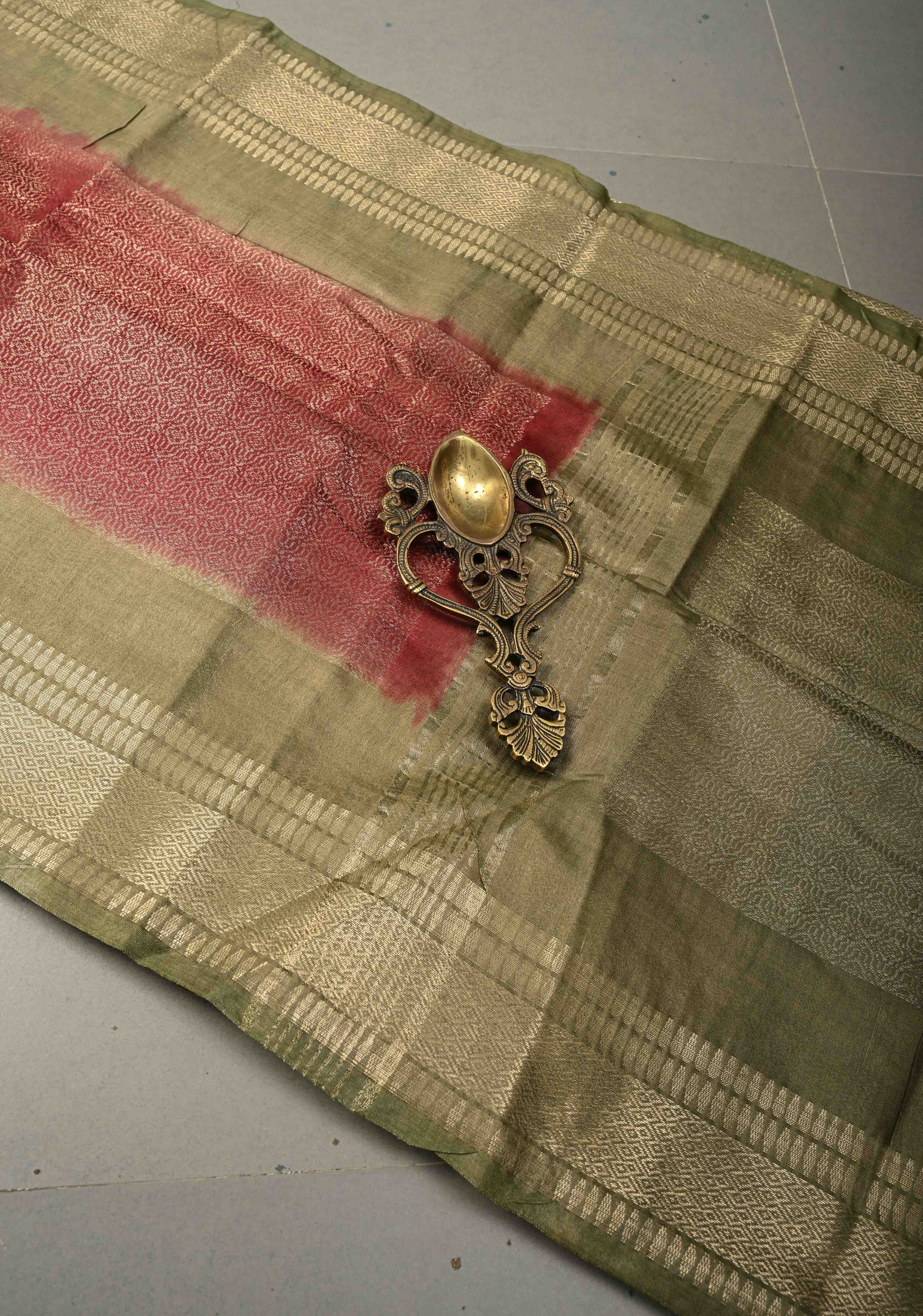 Coffee Brown Semi Tussar Tissue Saree with Contrast Zari Border and Pallu