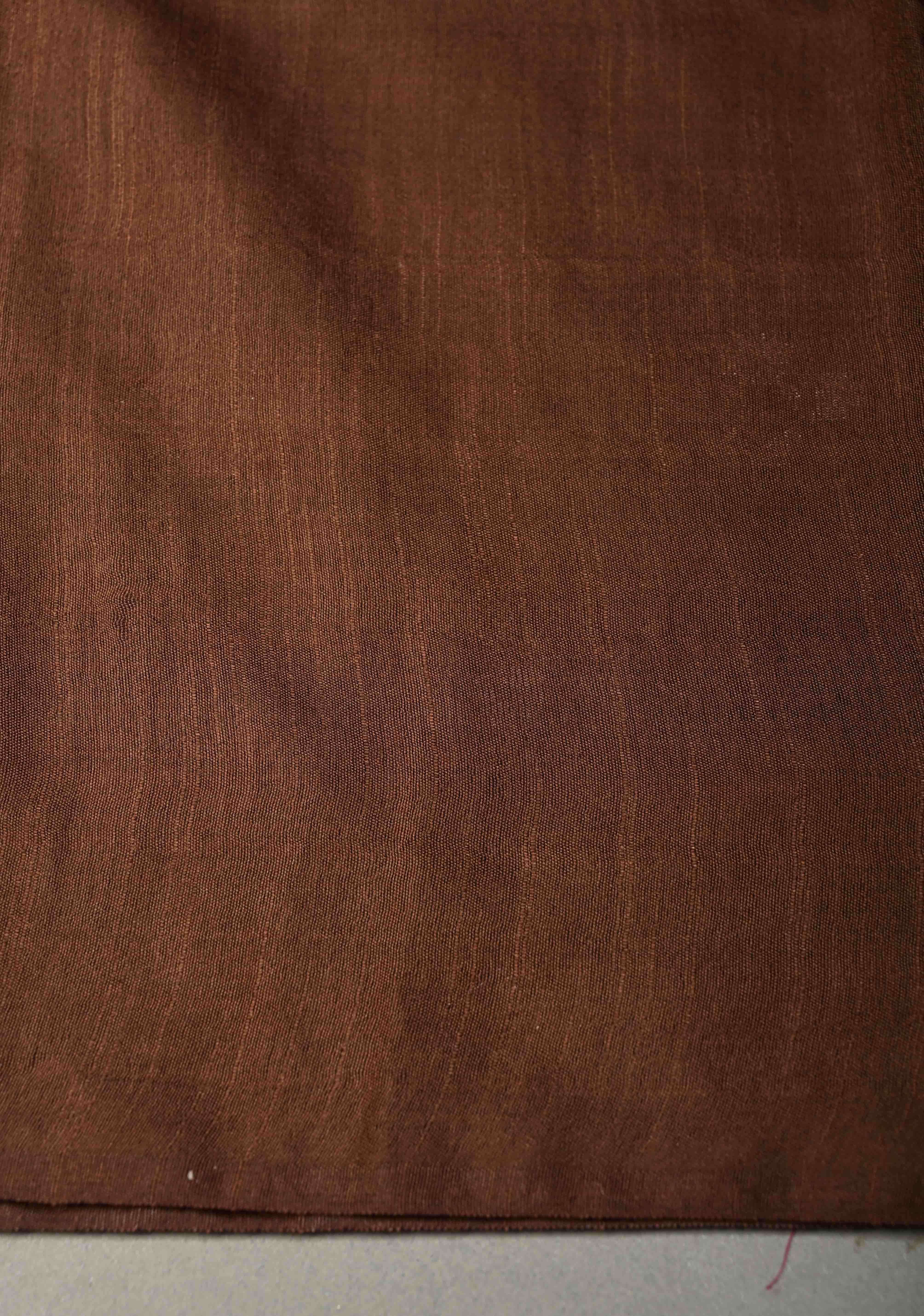 Chocolate Brown Borderless Semi Tussar Saree with Thread and Muted Zari Buttas | Shobitam