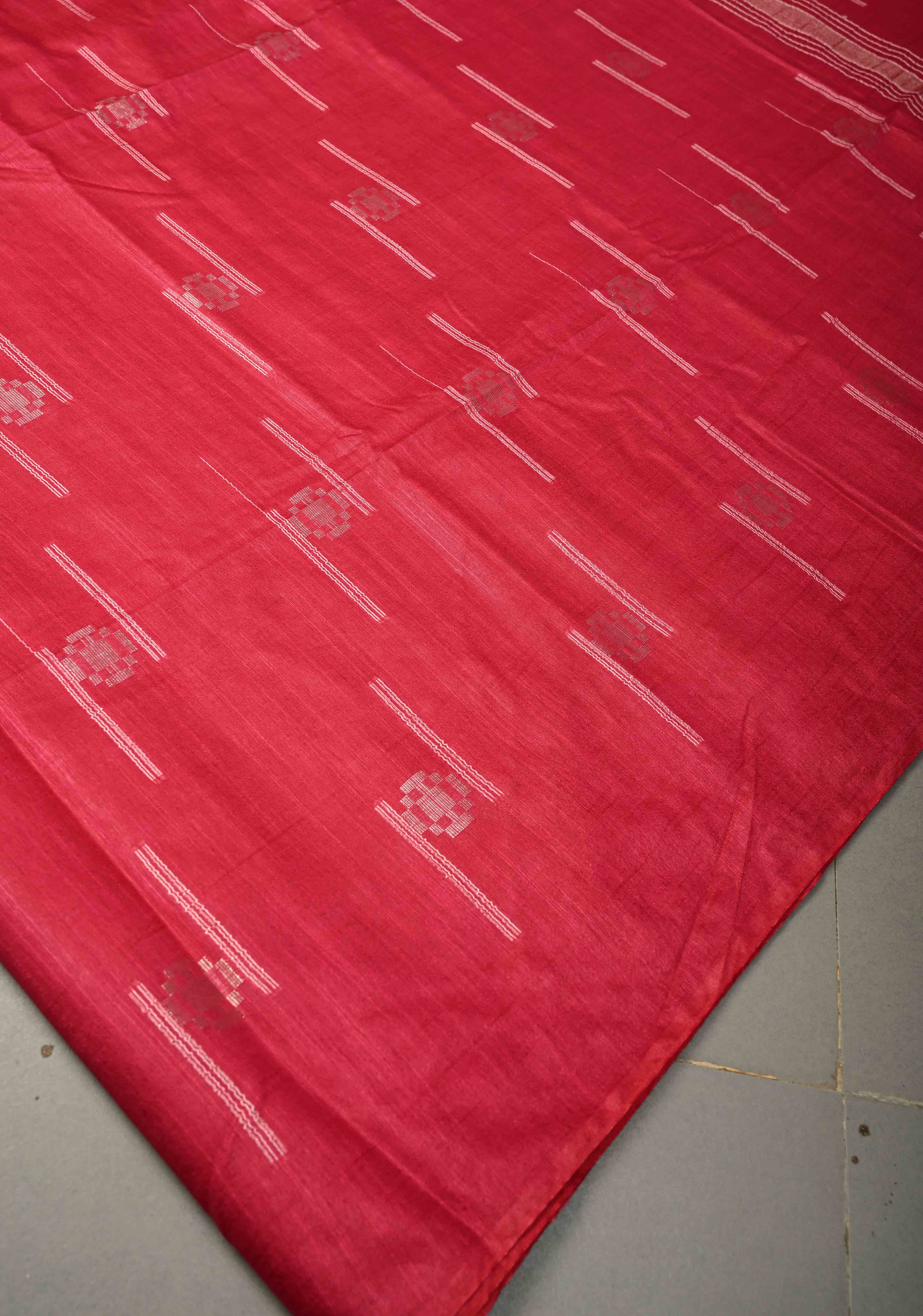 Hot Pink Borderless Semi Tussar Saree with Thread and Zari Buttas | Shobitam