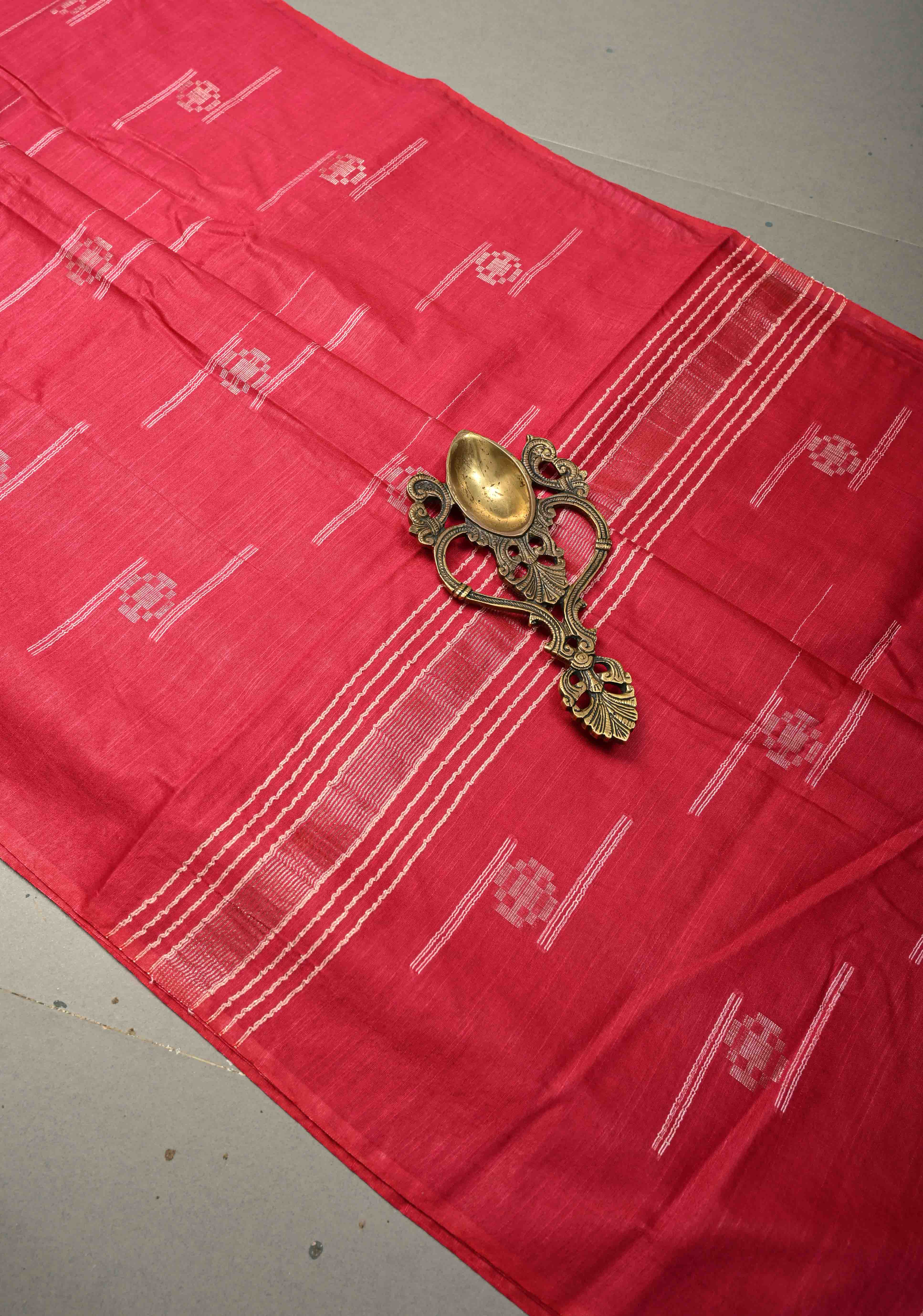 Hot Pink Borderless Semi Tussar Saree with Thread and Zari Buttas | Shobitam