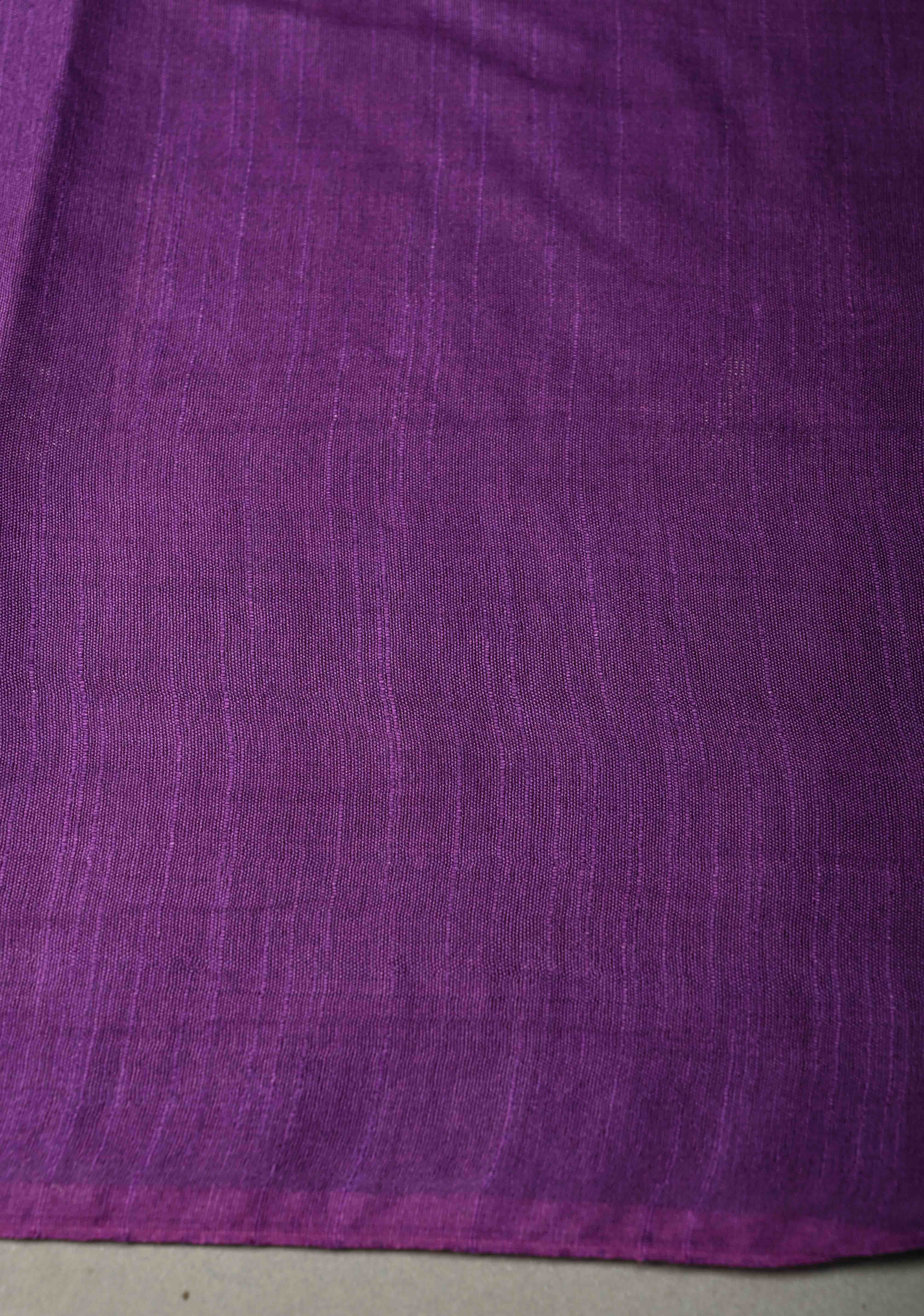 Grape Purple Borderless Semi Tussar Saree with Thread Stripes and Zari Buttas | Shobitam