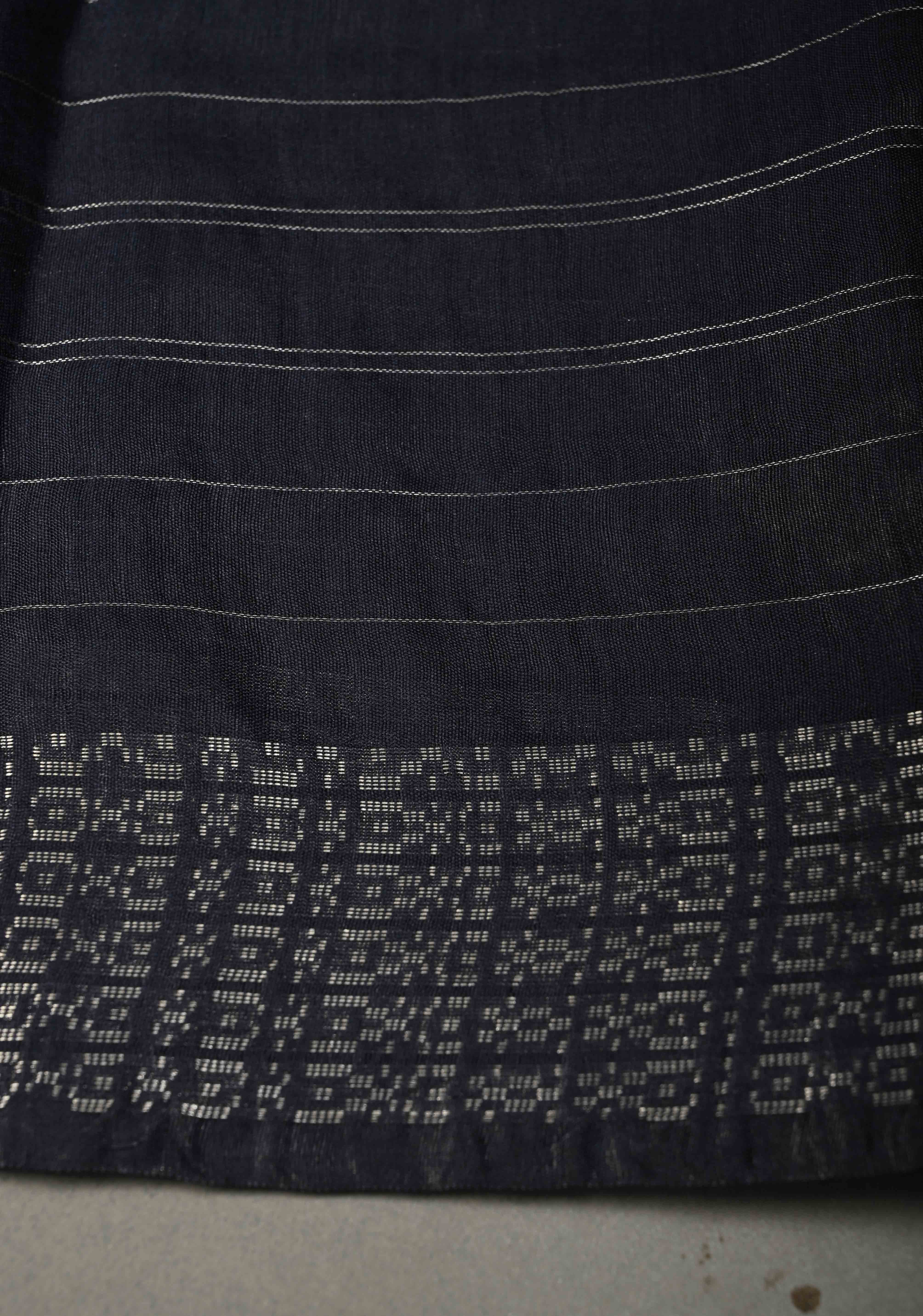 Midnight Blue Zari Checks on Semi Tussar Saree with Zari Buttas and Zari Border | Shobitam