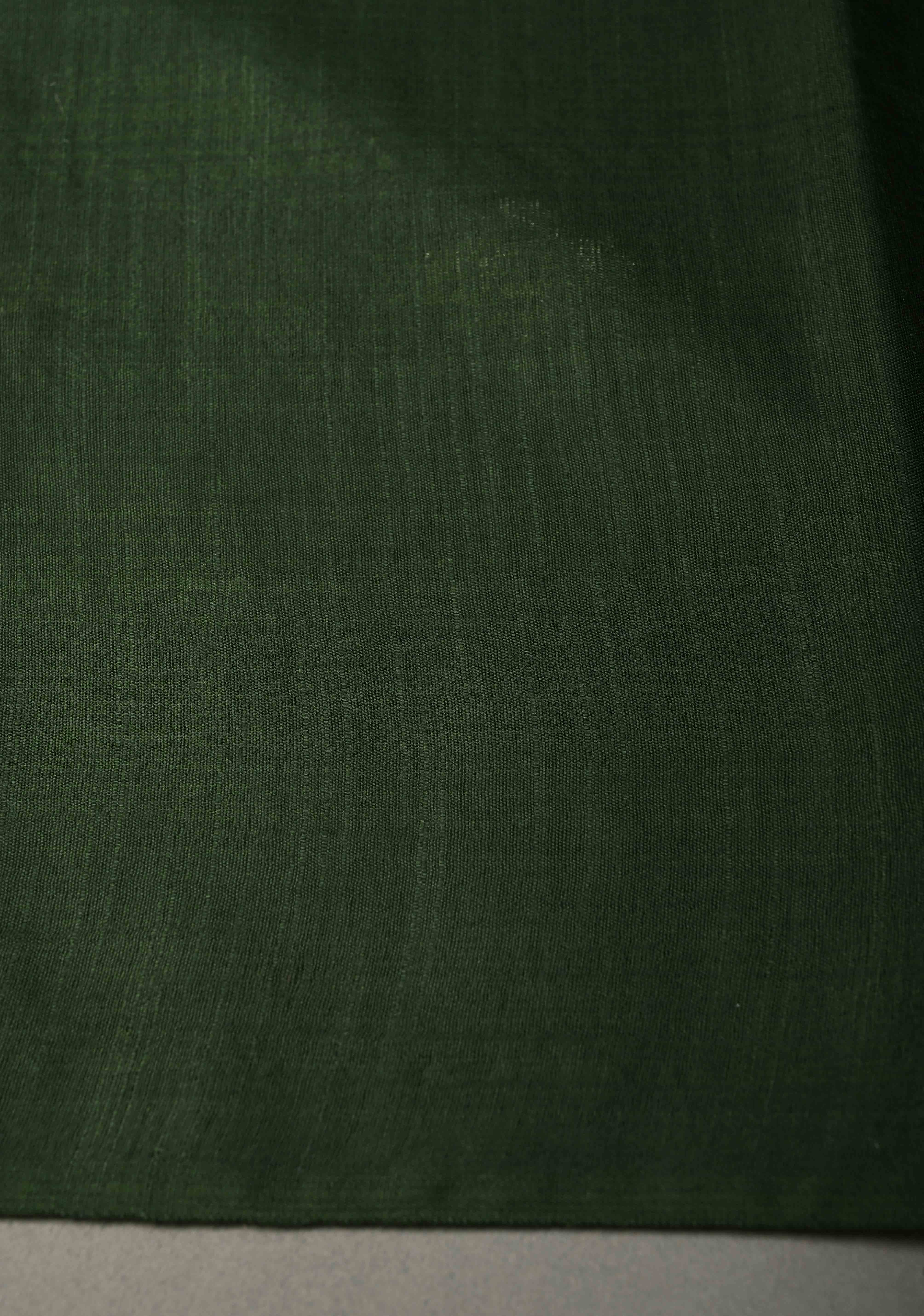 Forest Green Borderless Semi Tussar Saree with Thread and Zari Buttas | Shobitam