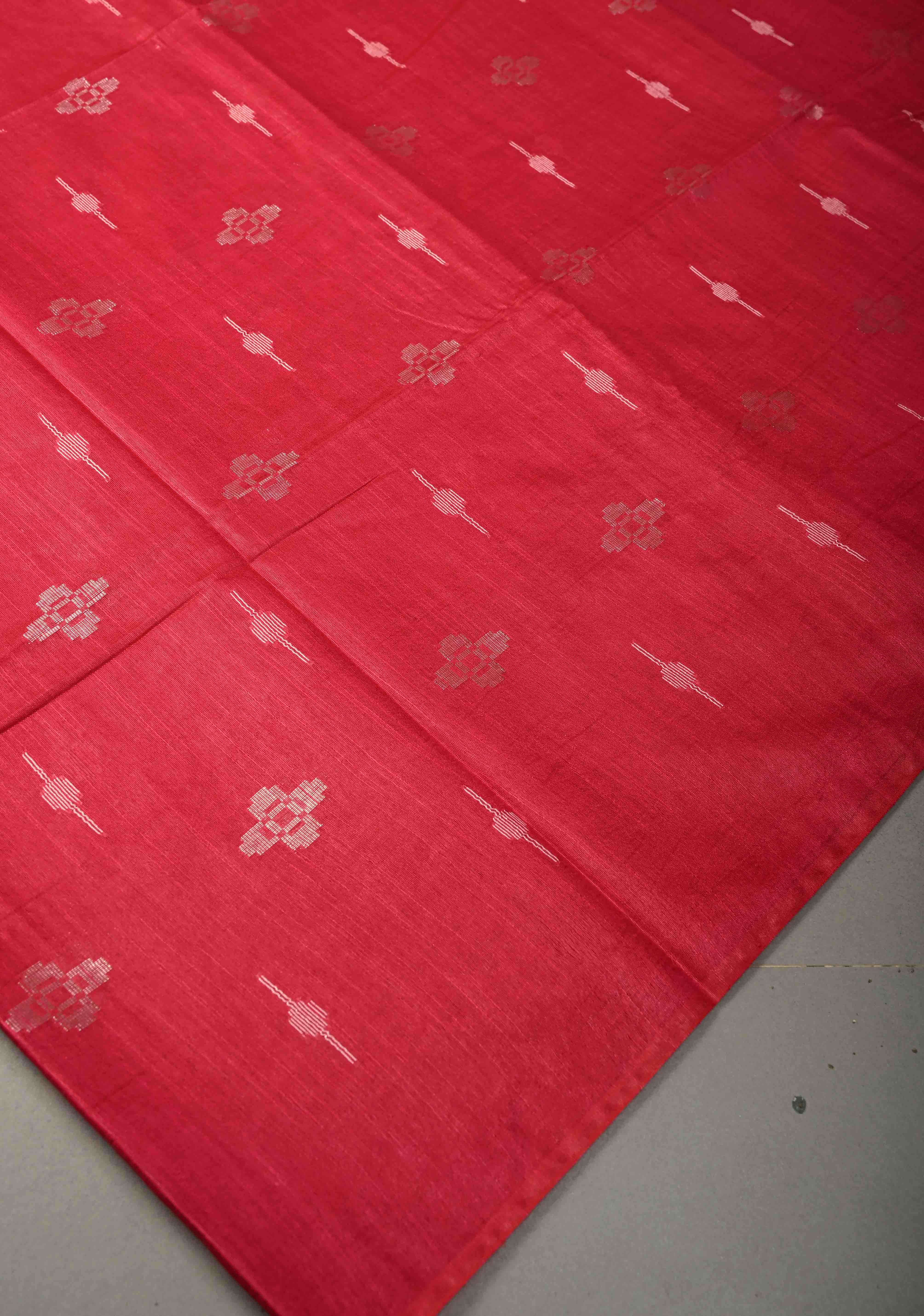 Rani Pink Borderless Semi Tussar Saree with Thread and Zari Buttas | Shobitam