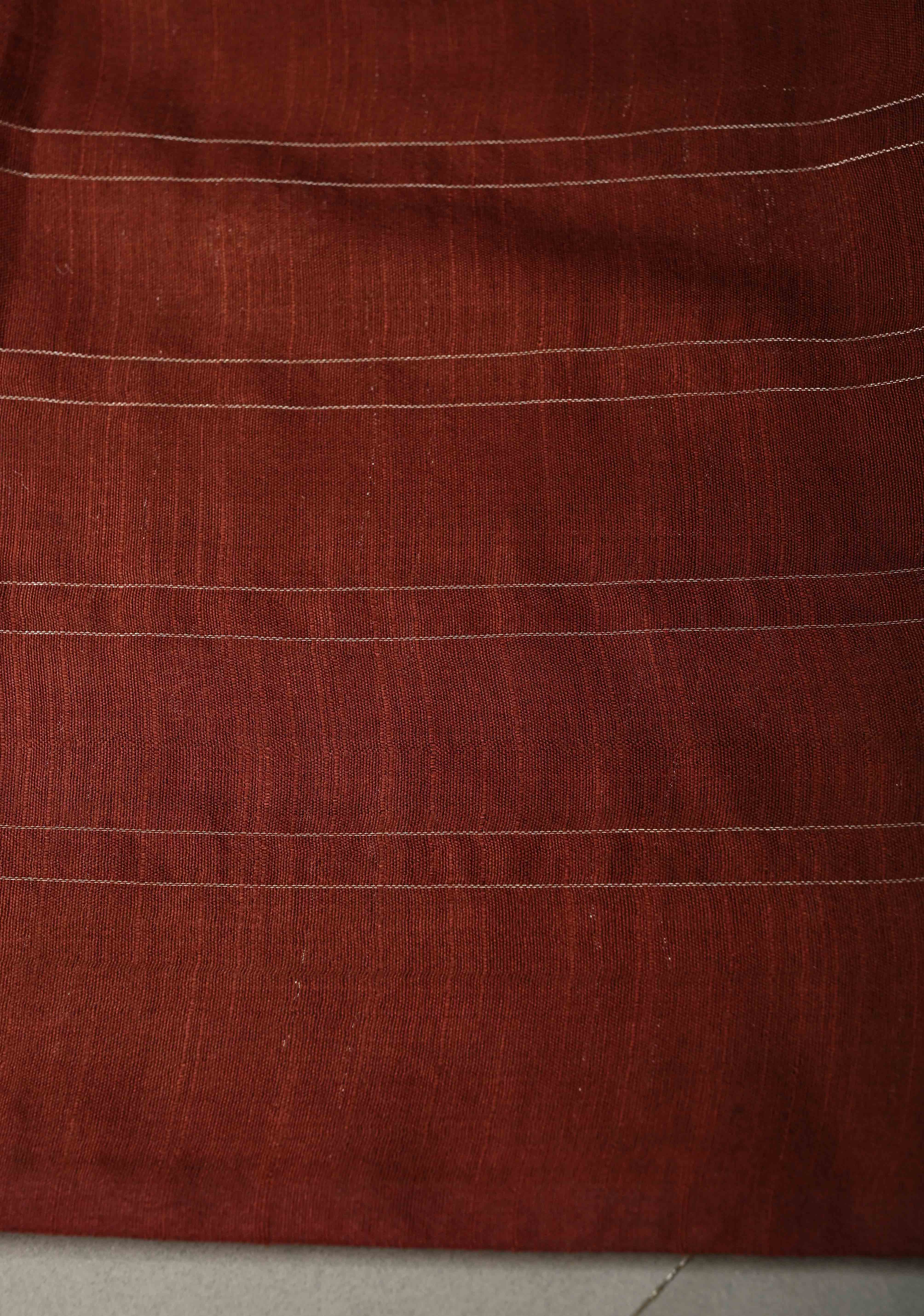 Coffee Brown Borderless Semi Tussar Saree with Zari Checks and Zari Buttas | Shobitam