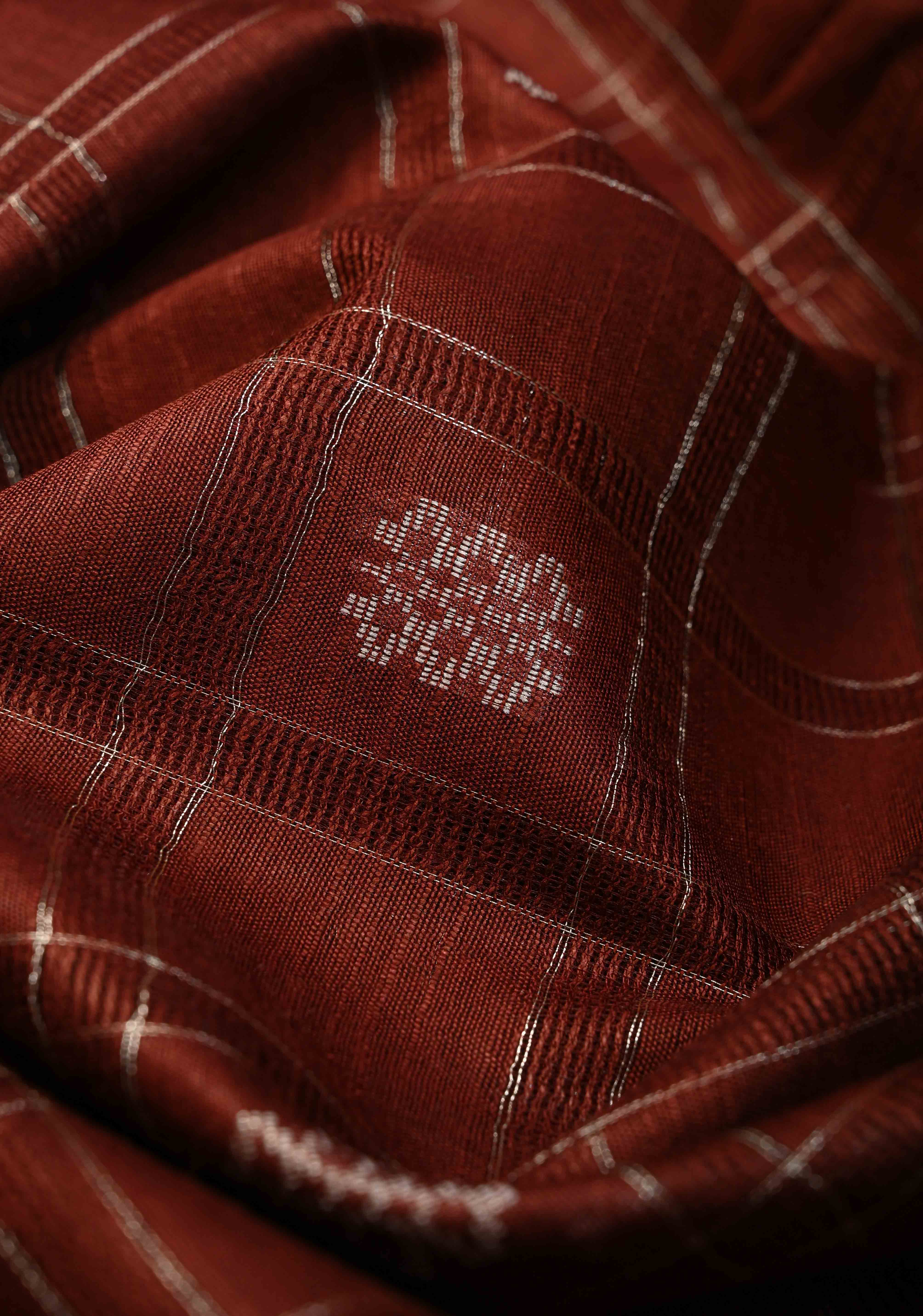 Coffee Brown Borderless Semi Tussar Saree with Zari Checks and Zari Buttas | Shobitam