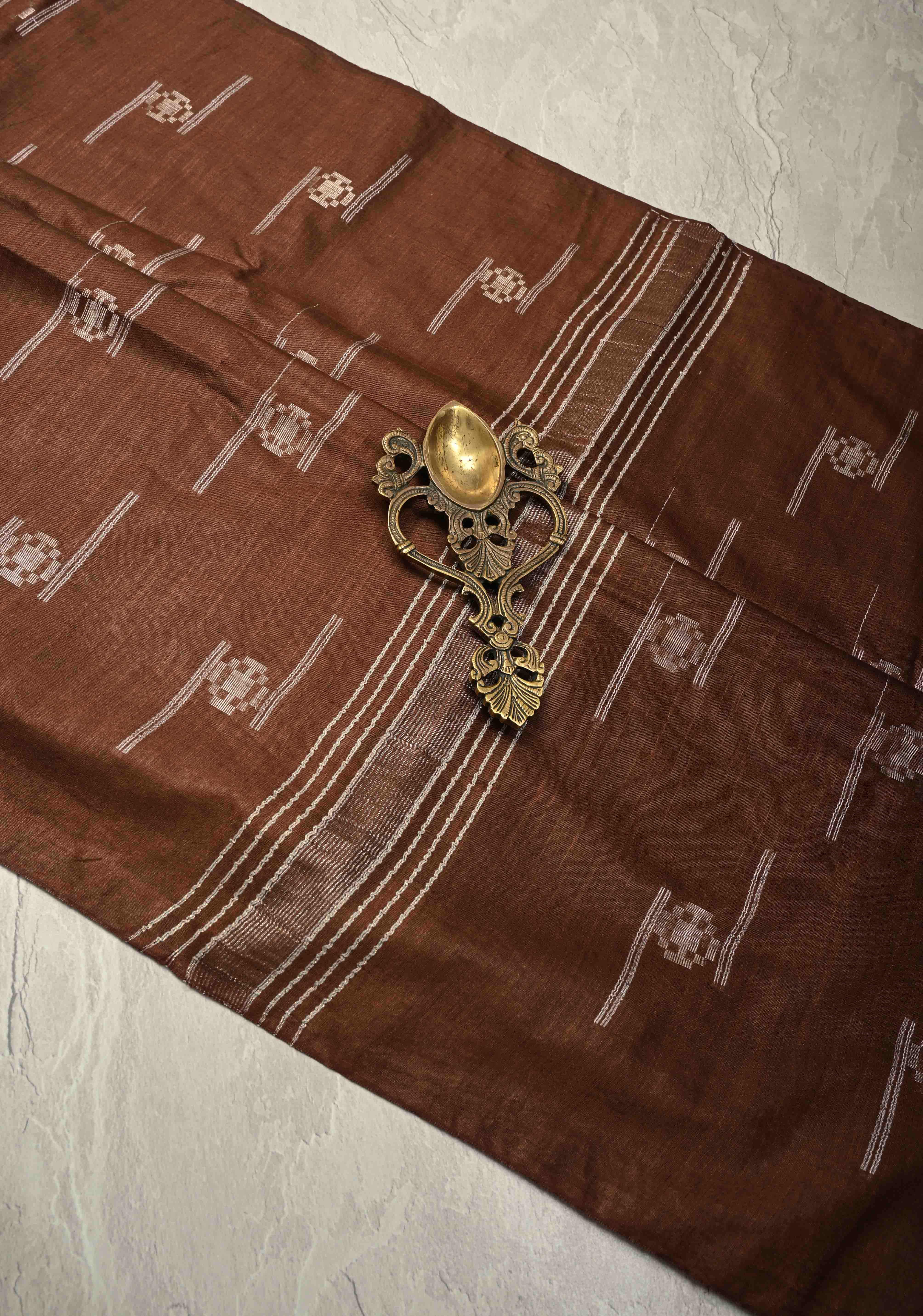 Coffe Brown Borderless Semi Tussar Saree with Thread and Zari Buttas | Shobitam