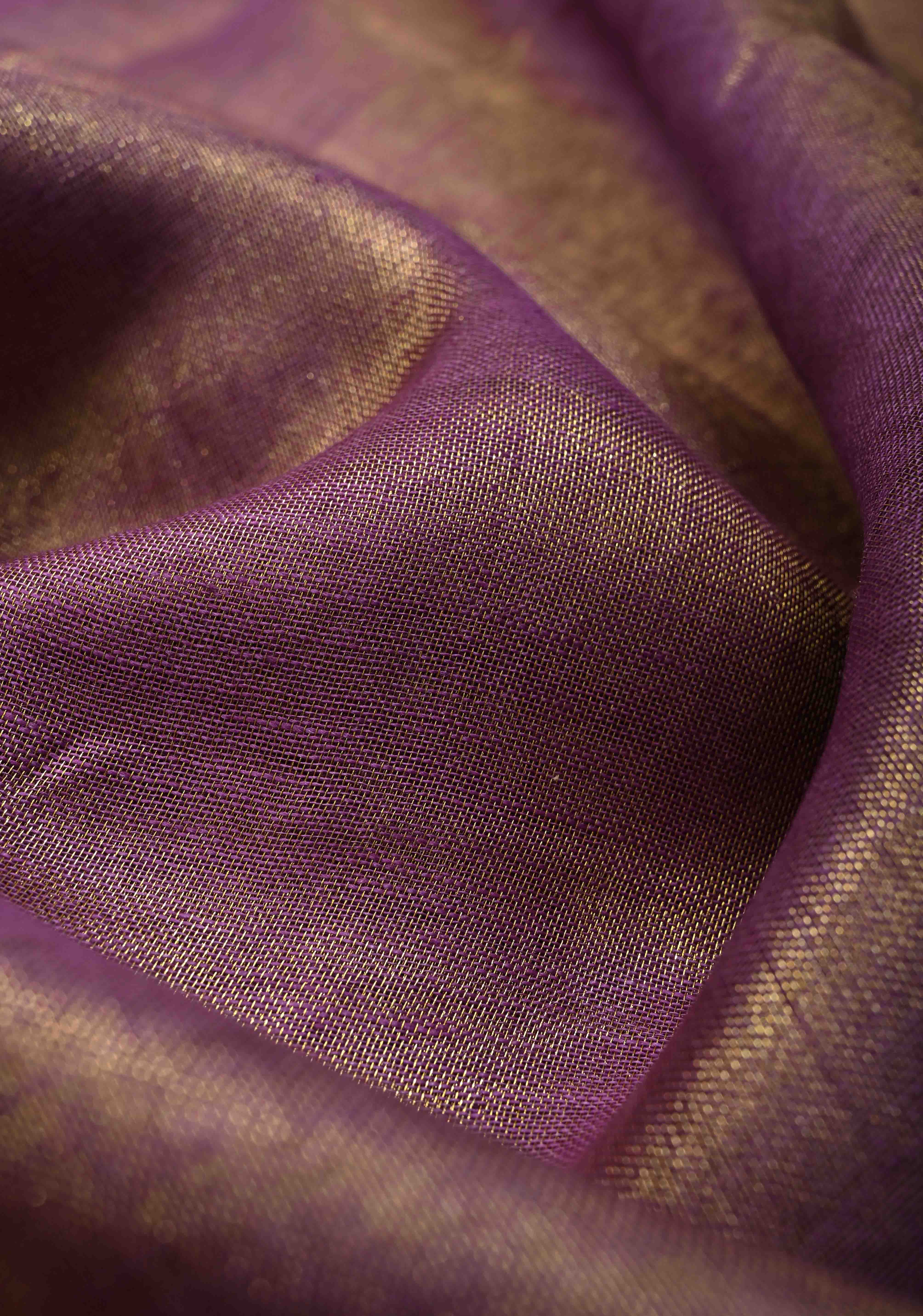 Soft Lavender Purple Tissue Linen Saree with Scallop Border | Shobitam