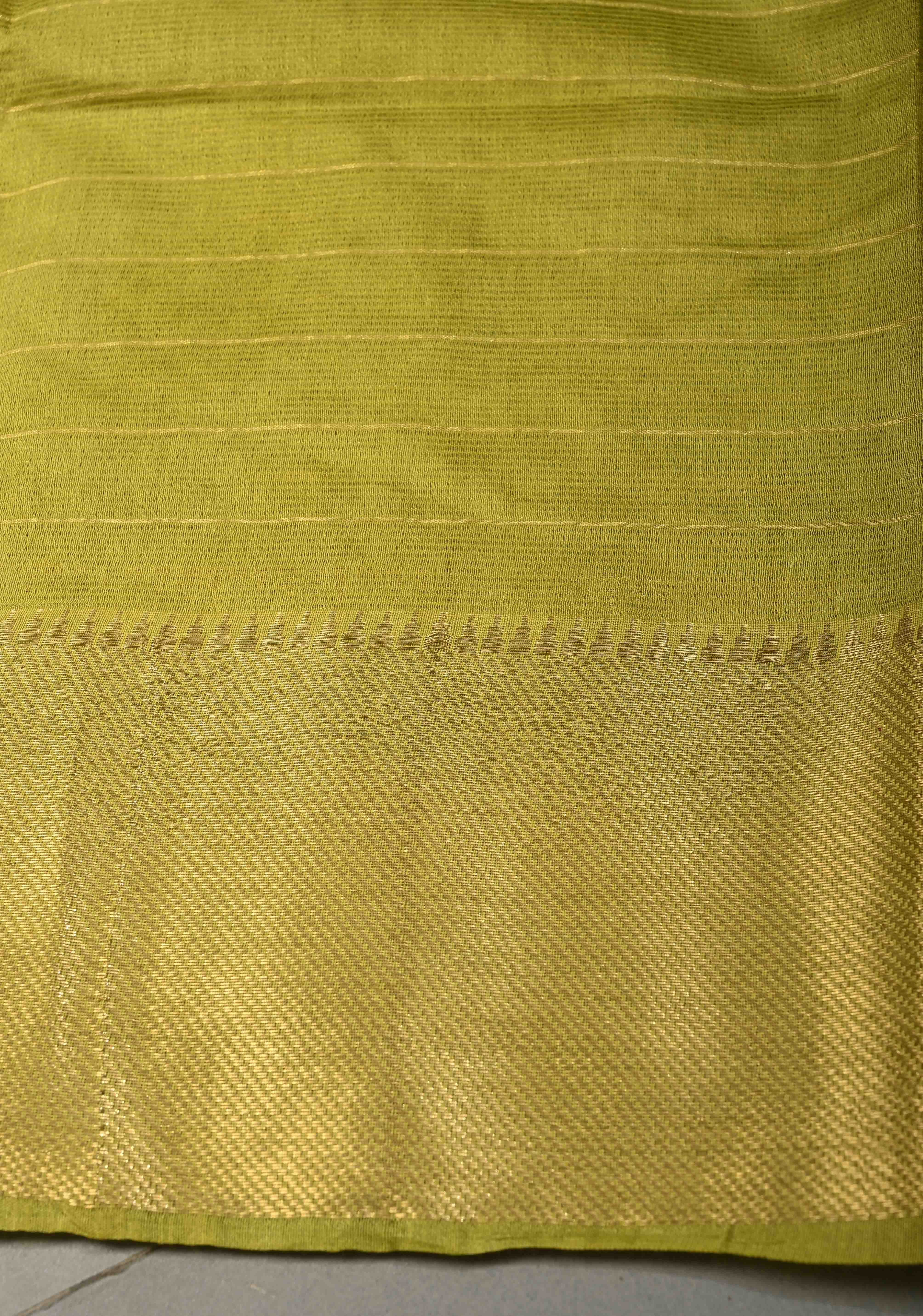 Chartreuse Semi Tussar Saree with Zari Checks and Zari Border | Shobitam