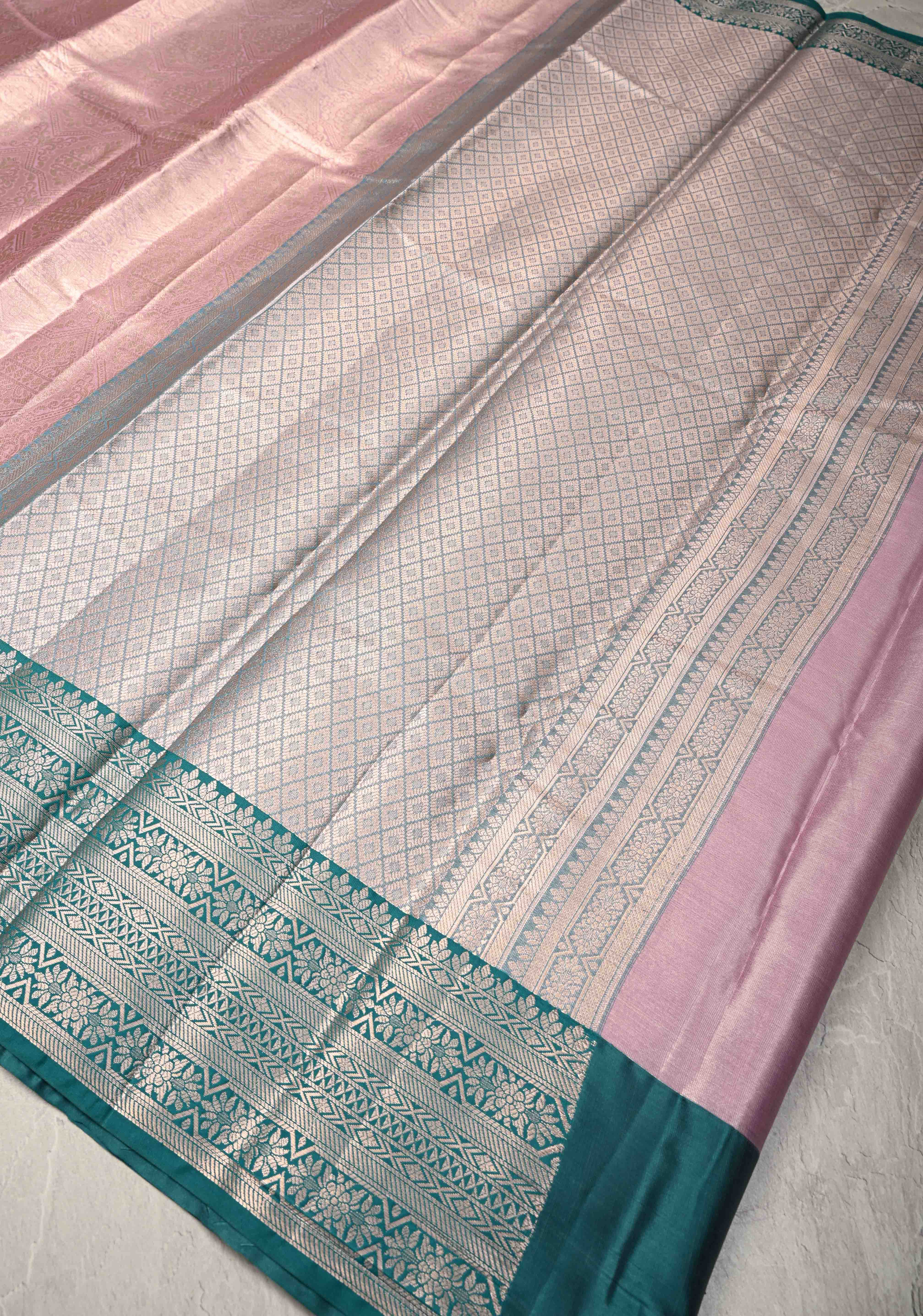 Pink Kanjivaram Tissue Semi Silk Saree with Brocade and Contrast Zari Border | Shobitam