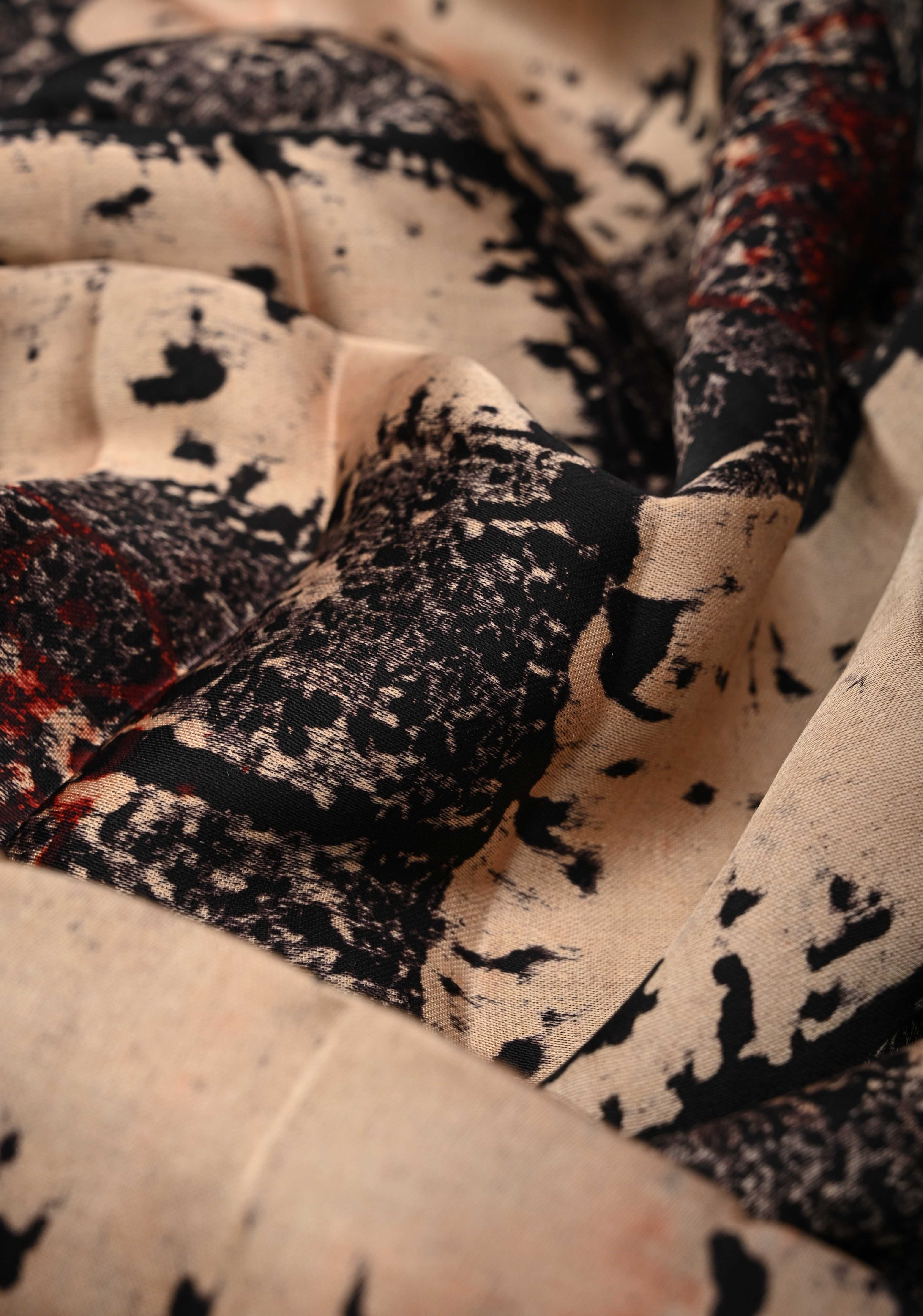 Black Modal Silk Saree with Ajrakh Hand Block Print and Crushed Pallu | Shobitam