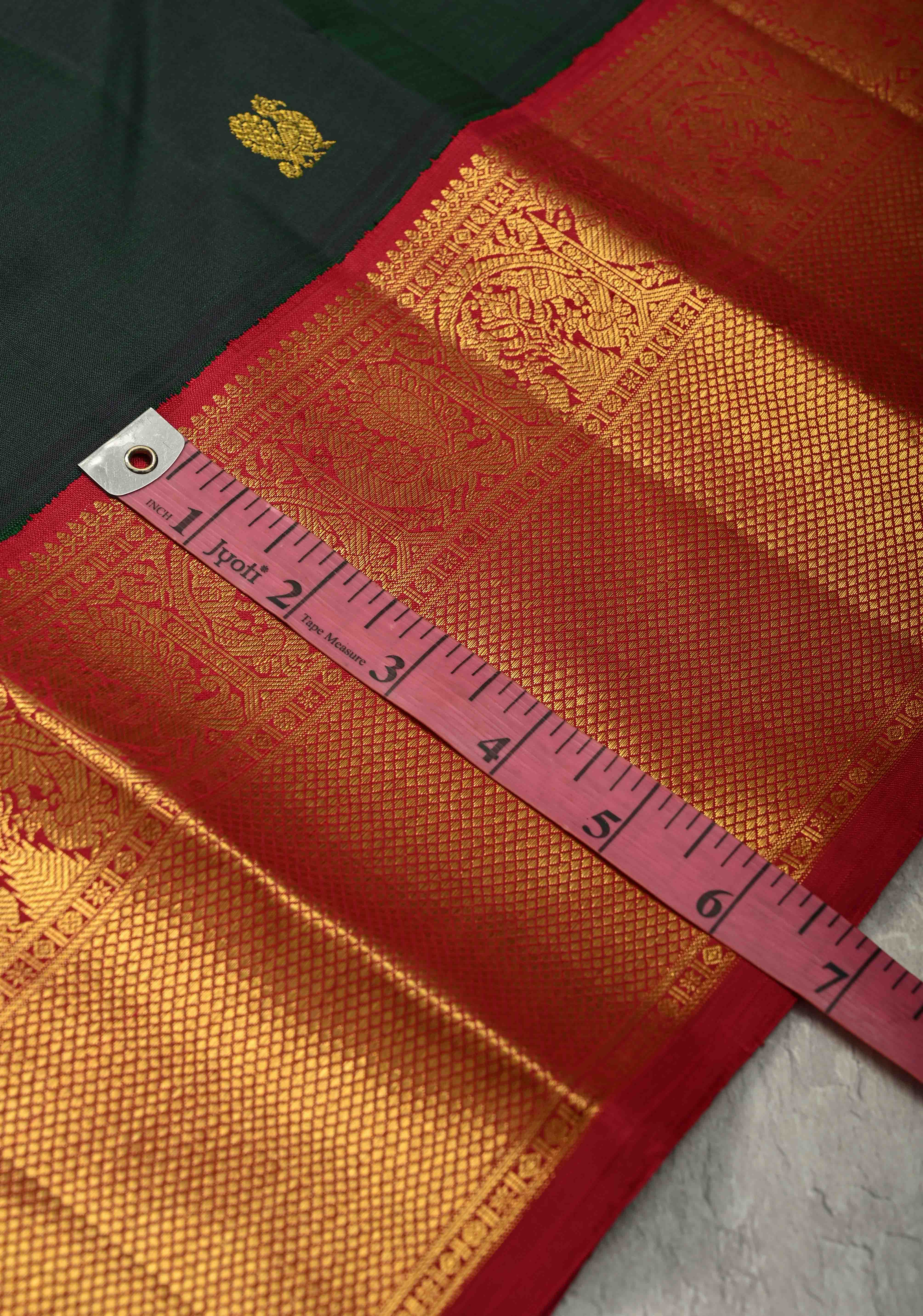 Stunning Bottle Green Dual Tone Pure Kanjivaram Silk Saree with Zari Buttas and Contrast Pink Zari Border | SILK MARK CERTIFIED | SHOBITAM