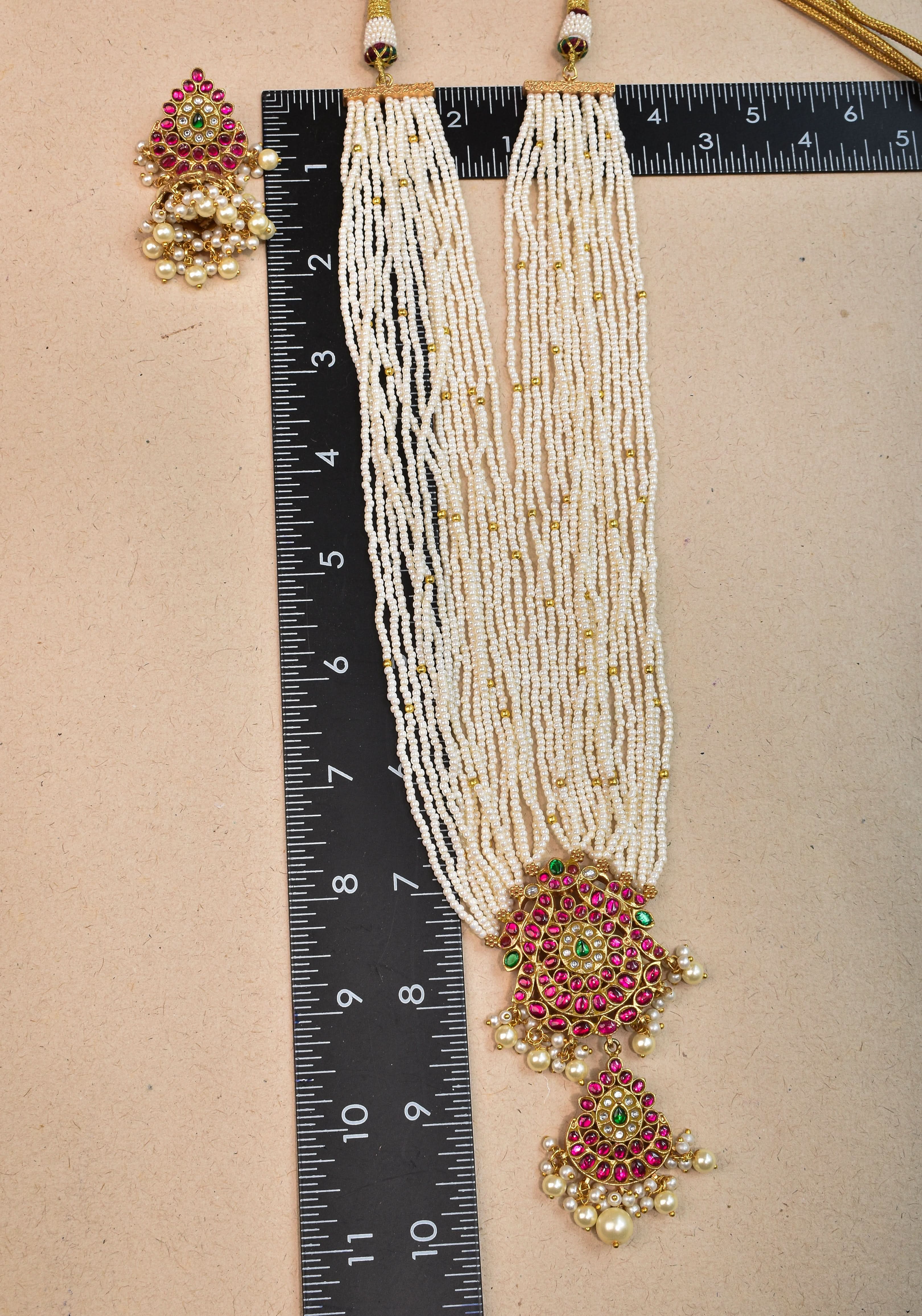 Jadau Twin Peacock Design Multistrand Choker Set with White, Green, Pink stones | Shobitam Jewelry