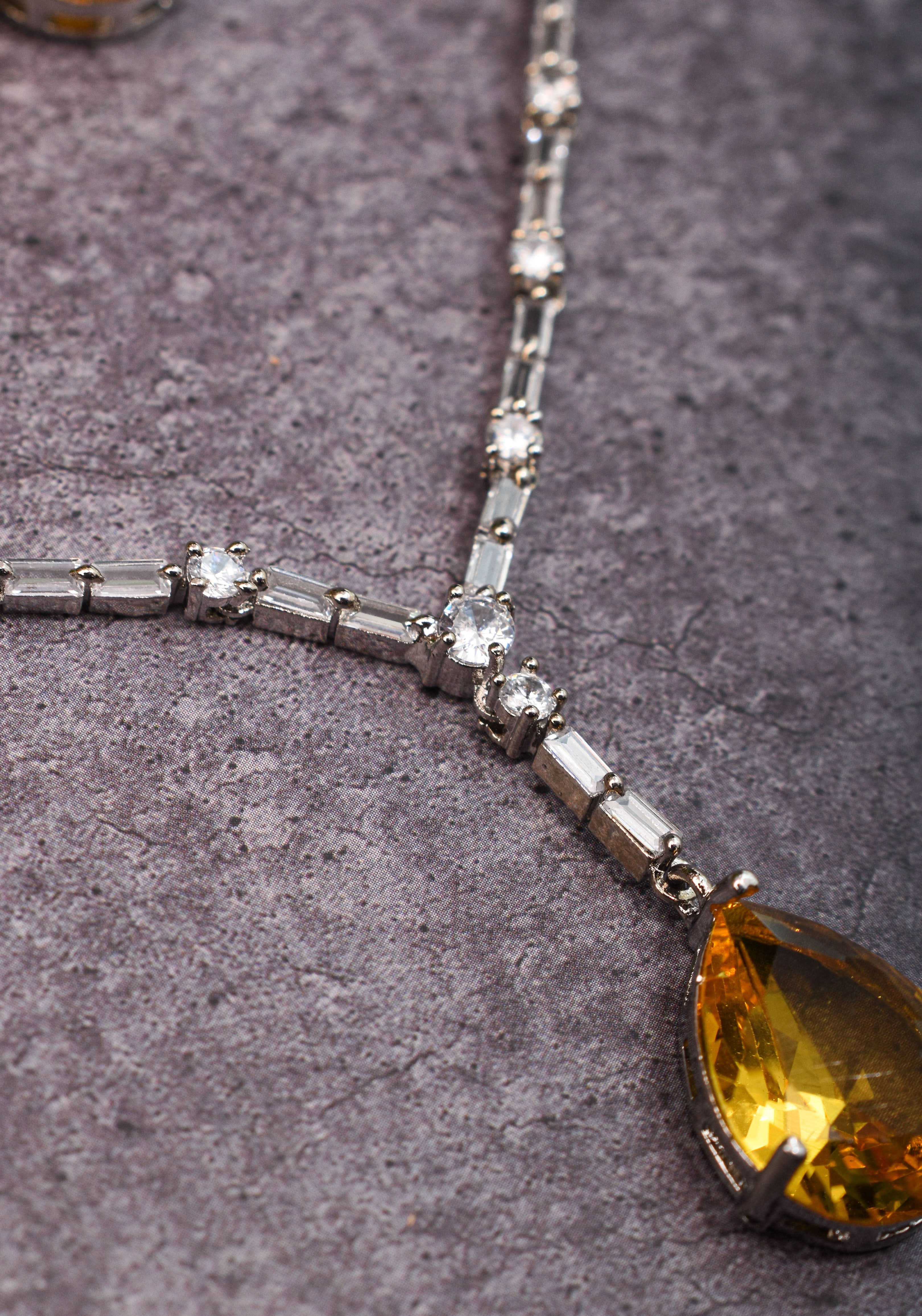 Celebrity-Inspired Yellow CZ Stone Drop Necklace and Earring | Shobitam Jewelry