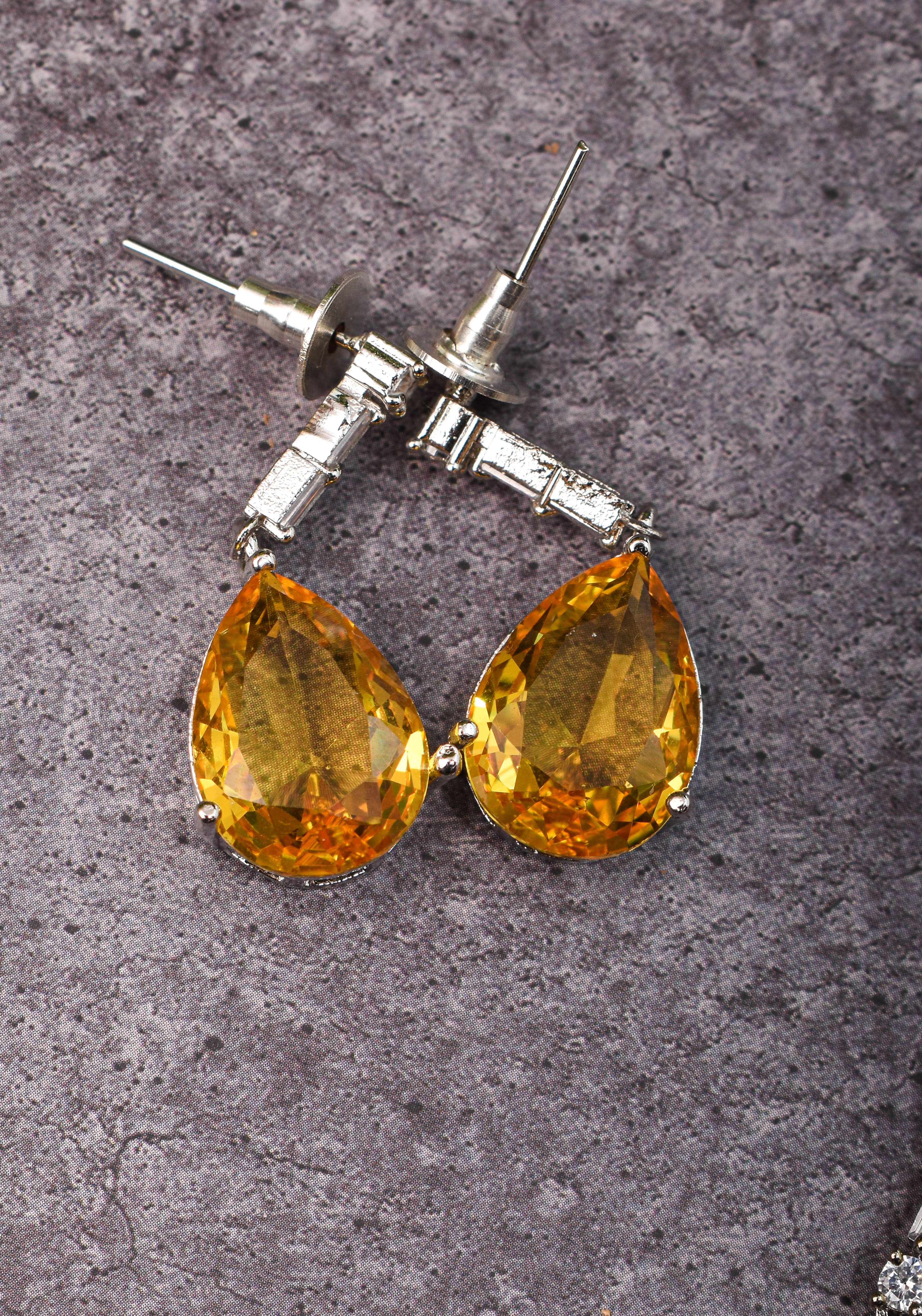 Celebrity-Inspired Yellow CZ Stone Drop Necklace and Earring | Shobitam Jewelry