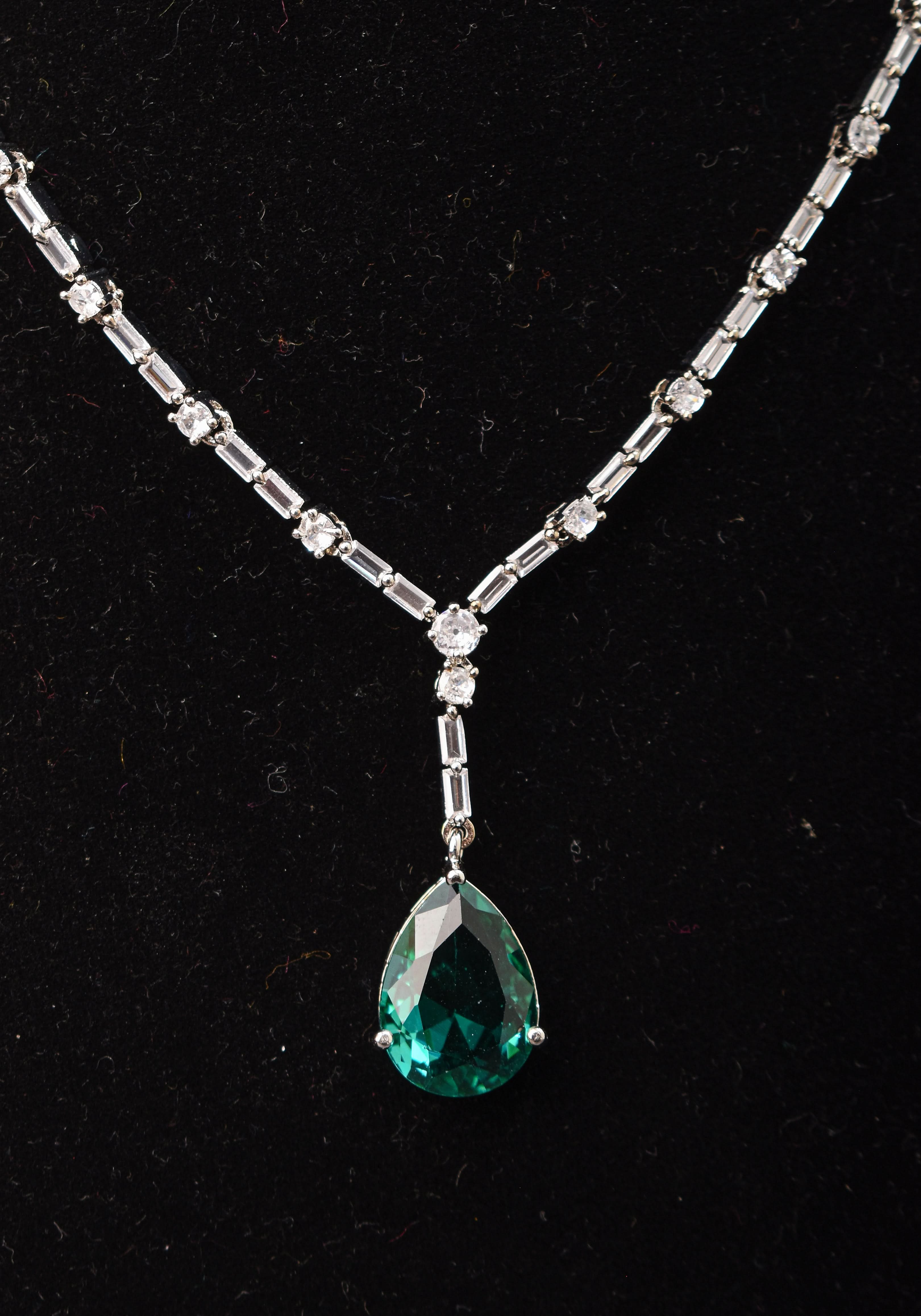 Celebrity-Inspired Emerald green Emerald green CZ Stone Drop Necklace and Earring | Shobitam Jewelry