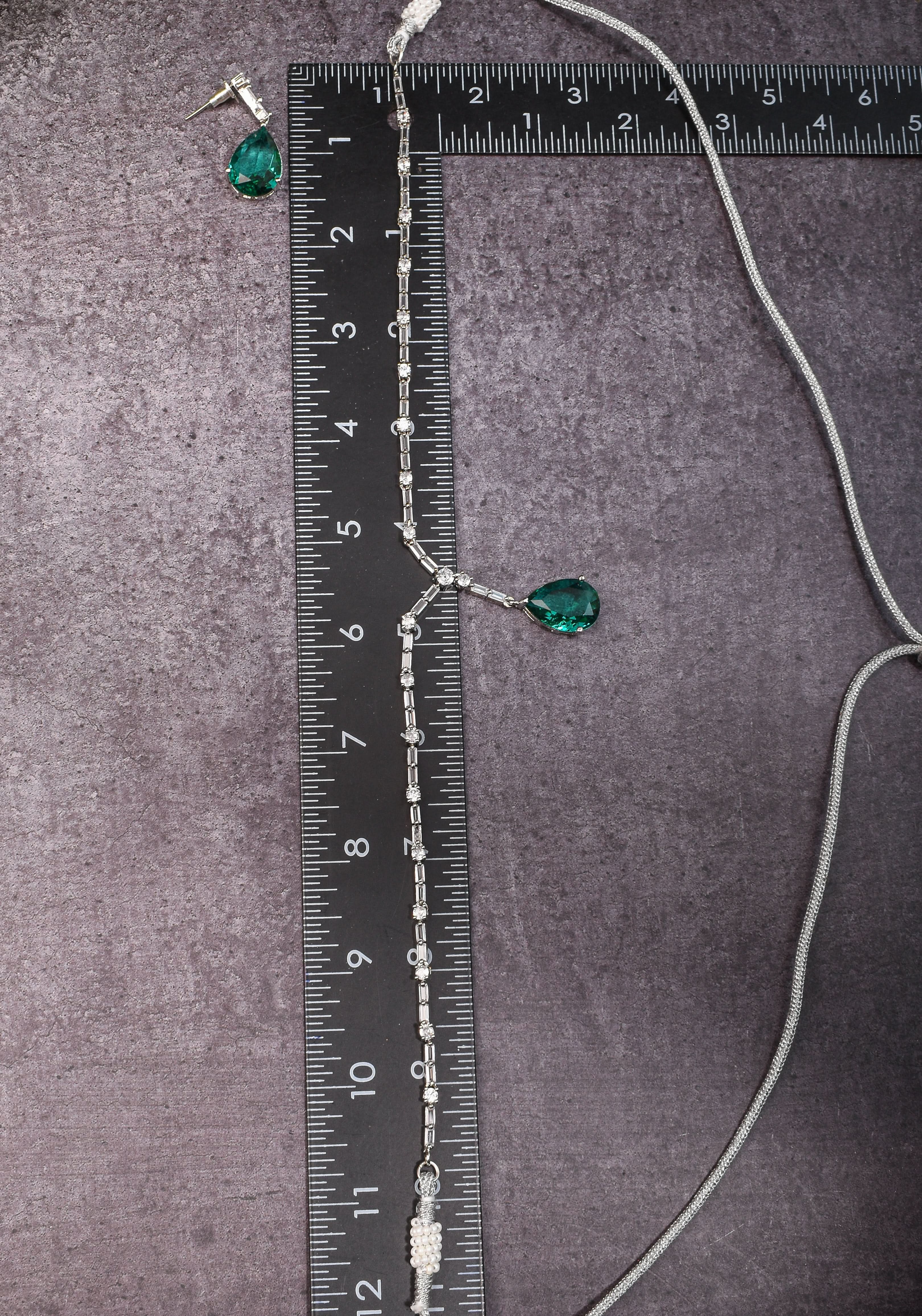 Celebrity-Inspired Emerald green Emerald green CZ Stone Drop Necklace and Earring | Shobitam Jewelry
