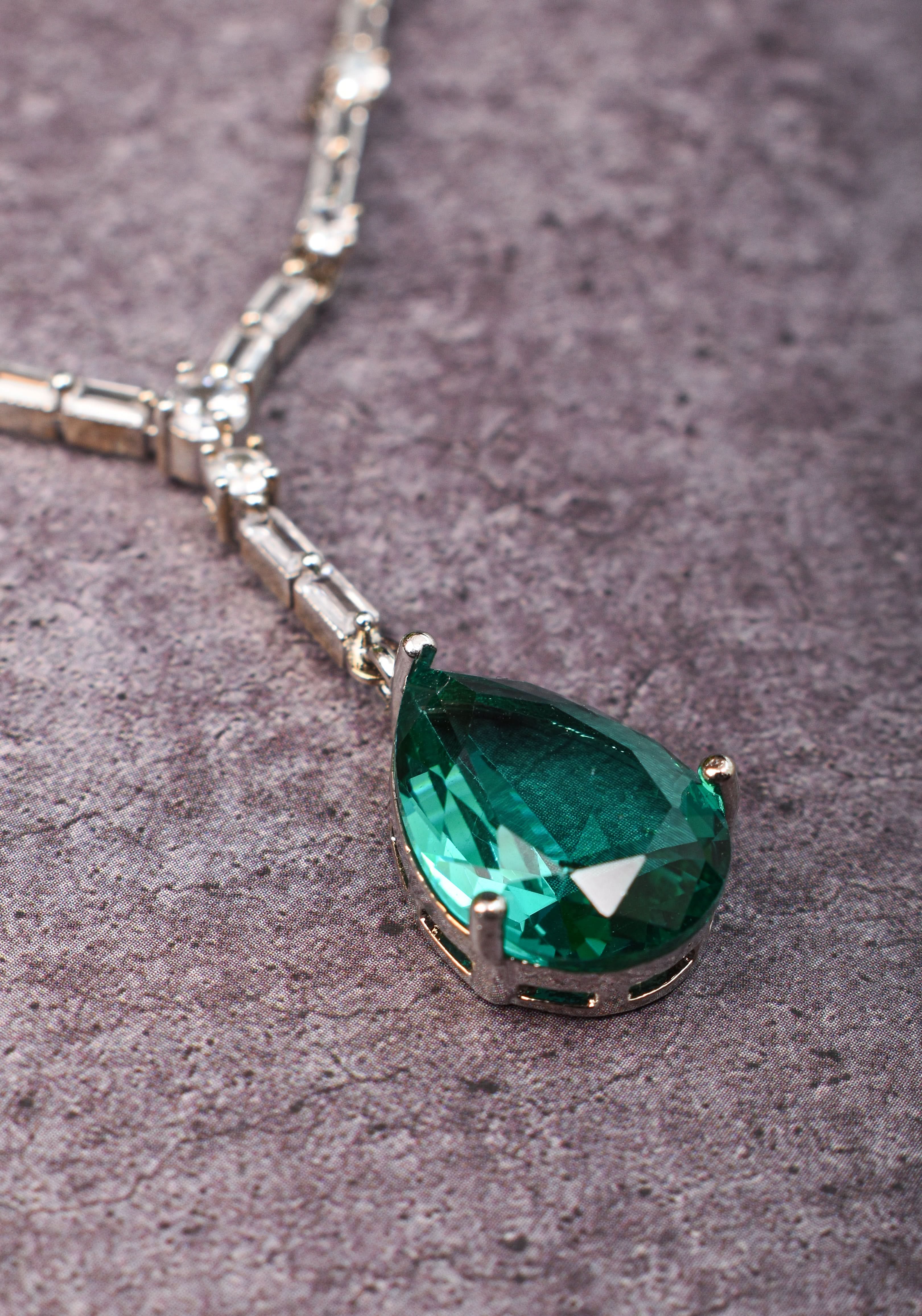 Celebrity-Inspired Emerald green Emerald green CZ Stone Drop Necklace and Earring | Shobitam Jewelry