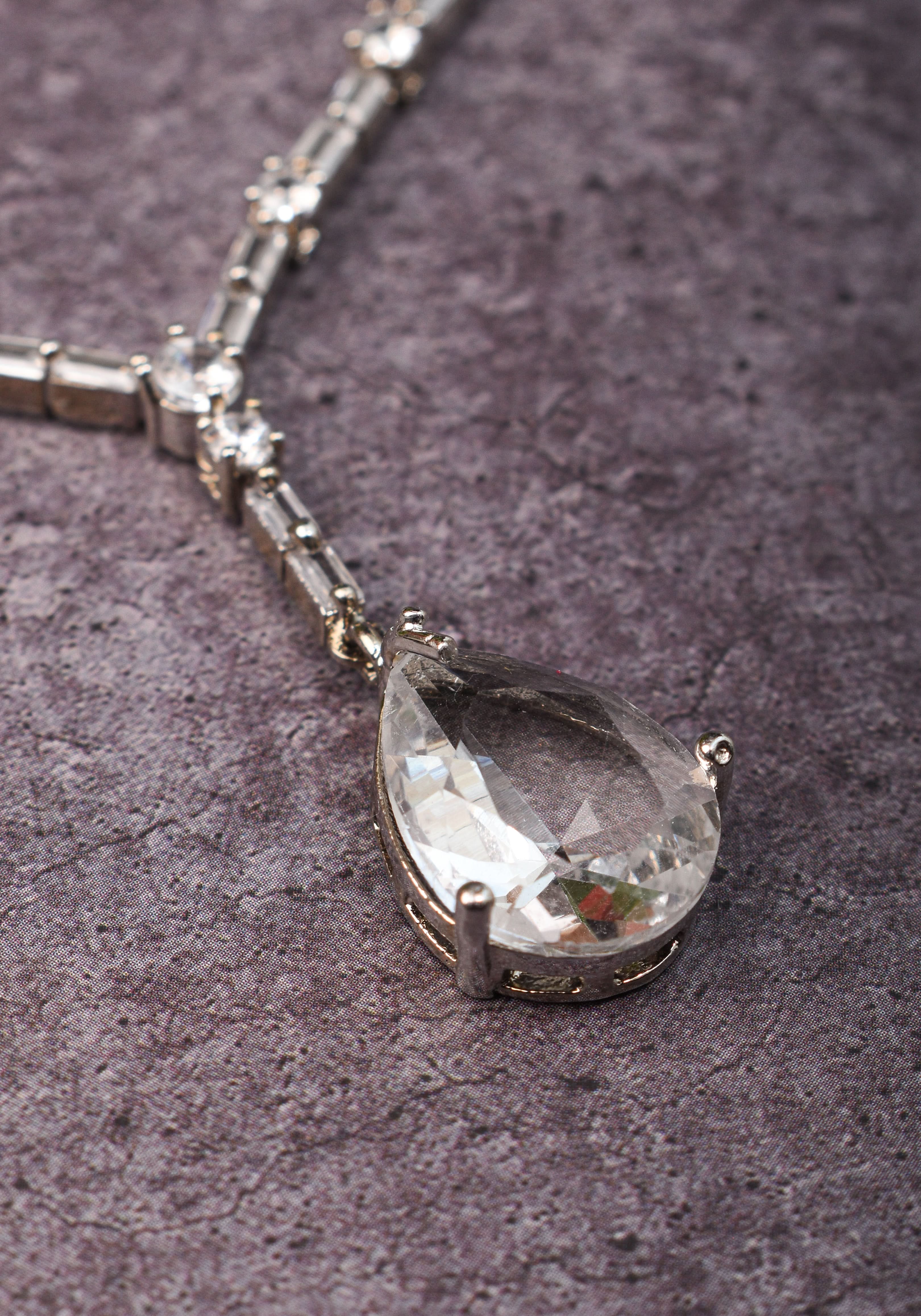 Celebrity-Inspired White CZ Stone Drop Necklace and Earring | Shobitam Jewelry