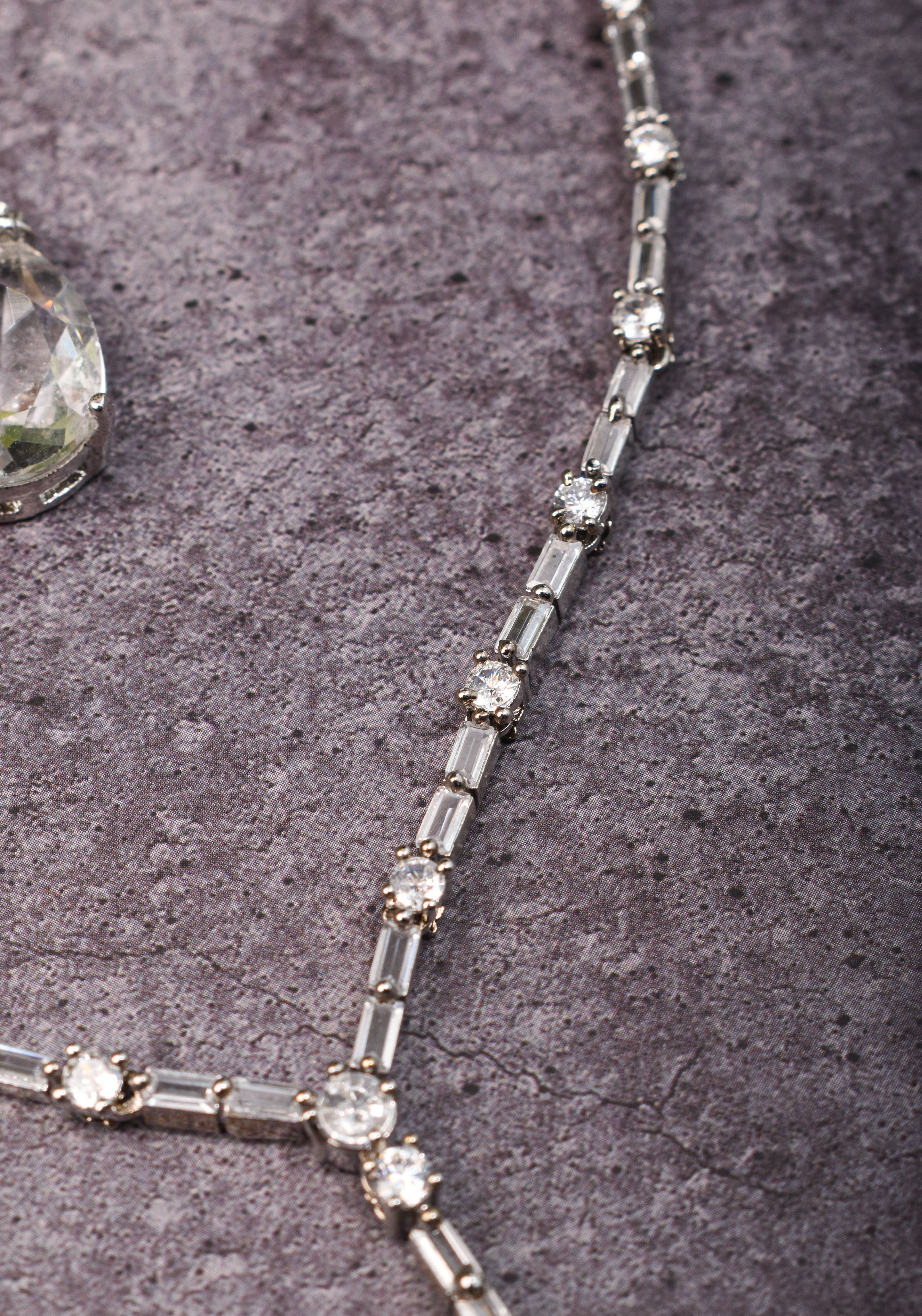 Celebrity-Inspired White CZ Stone Drop Necklace and Earring | Shobitam Jewelry
