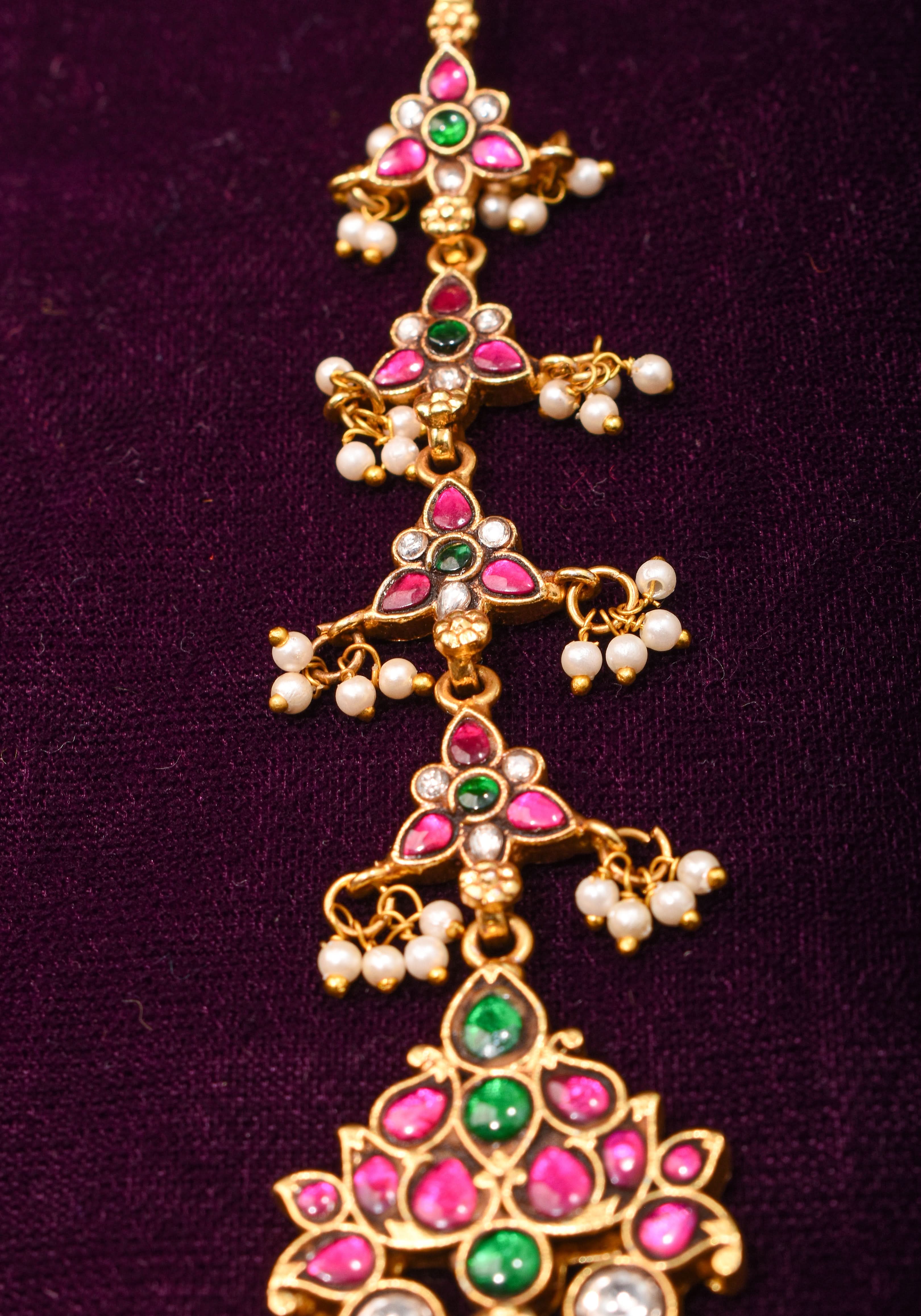 Maang Tika and Sheeshphool Ahmedabadi Kundan Hair Ornament | SHOBITAM