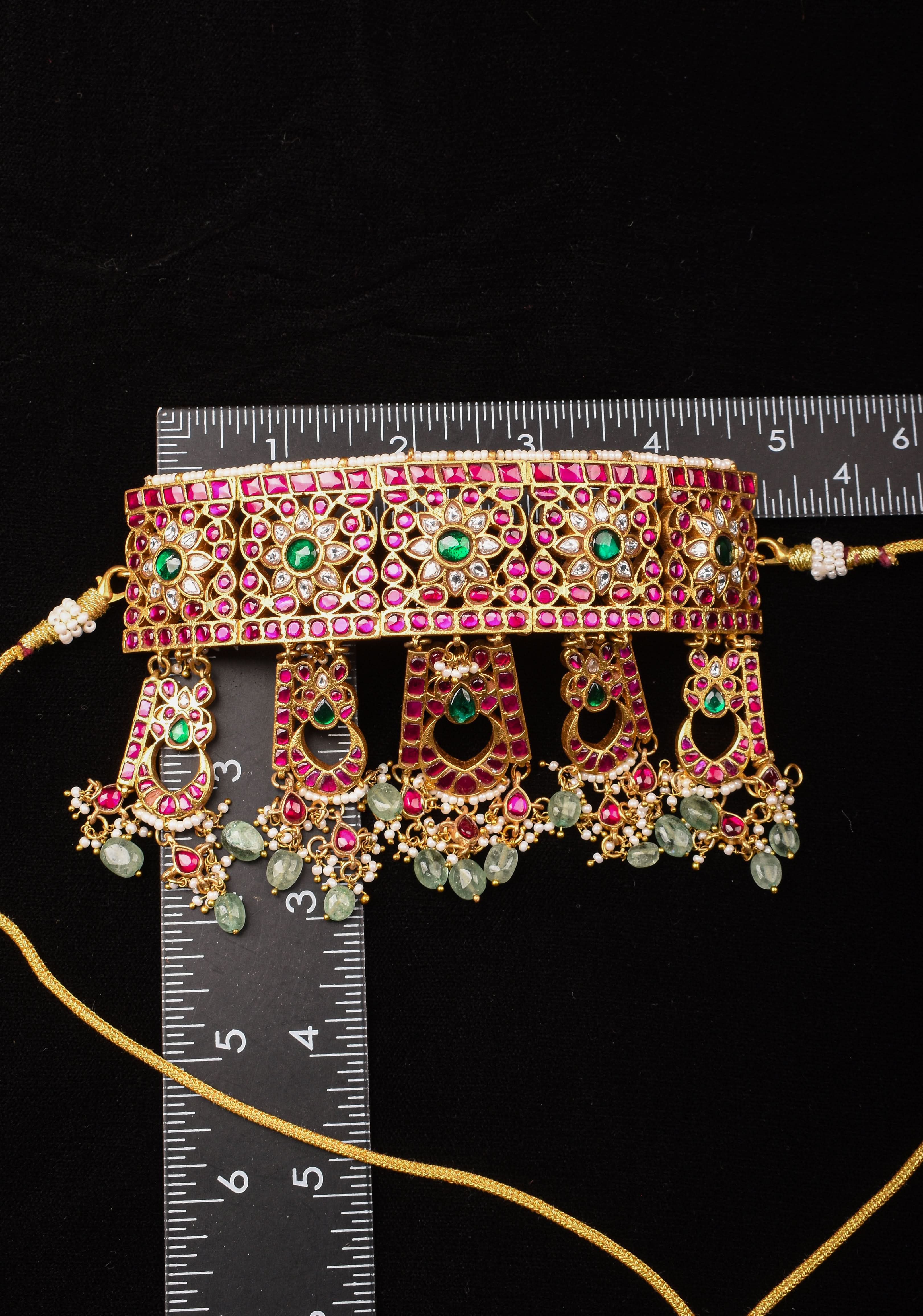 Regal Blossoms: Layered Raajwadi Choker with Jadau Floral Design (No Earrings)| Shobitam Jewelry