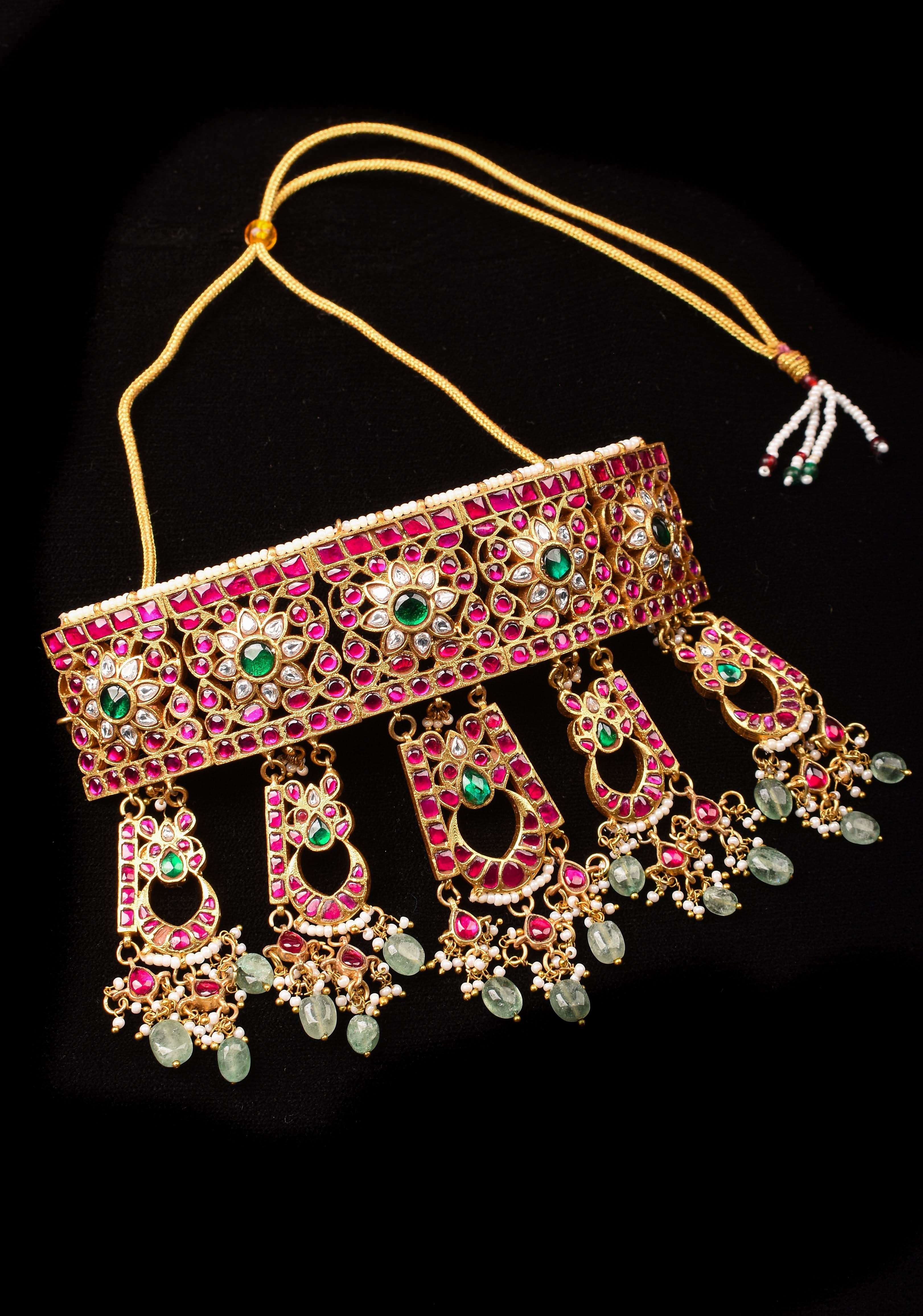 Regal Blossoms: Layered Raajwadi Choker with Jadau Floral Design (No Earrings)| Shobitam Jewelry