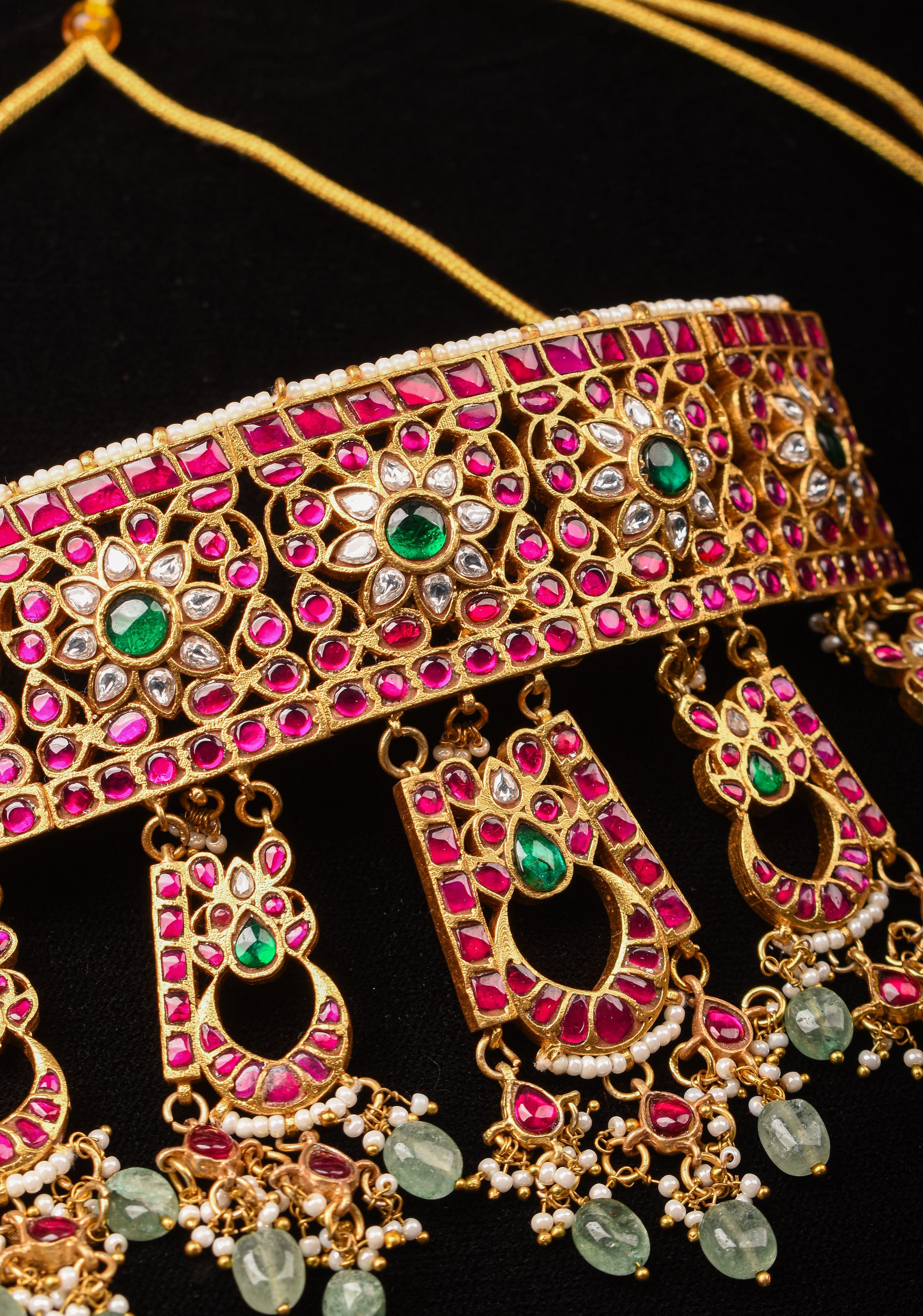Regal Blossoms: Layered Raajwadi Choker with Jadau Floral Design (No Earrings)| Shobitam Jewelry