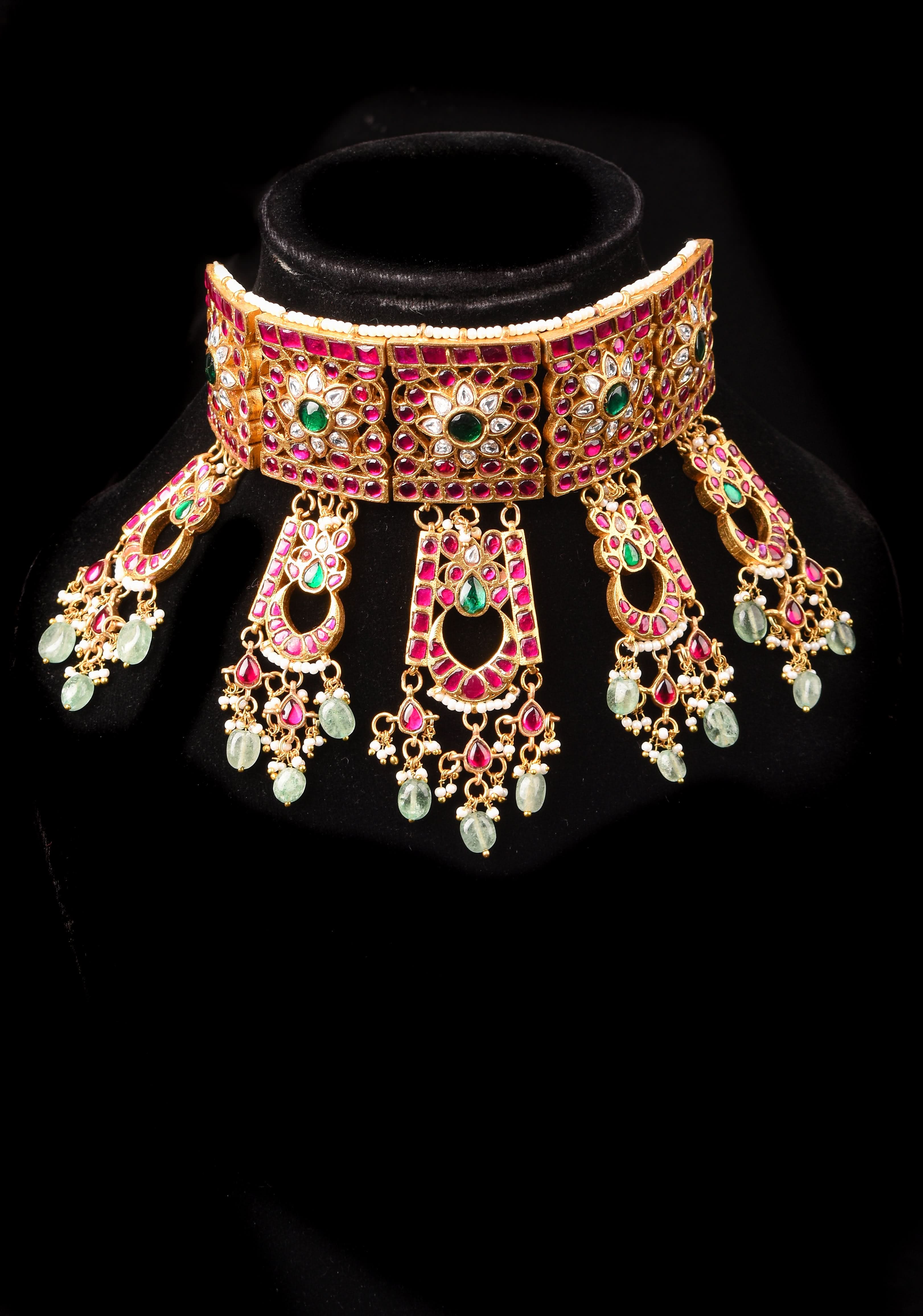Regal Blossoms: Layered Raajwadi Choker with Jadau Floral Design (No Earrings)| Shobitam Jewelry