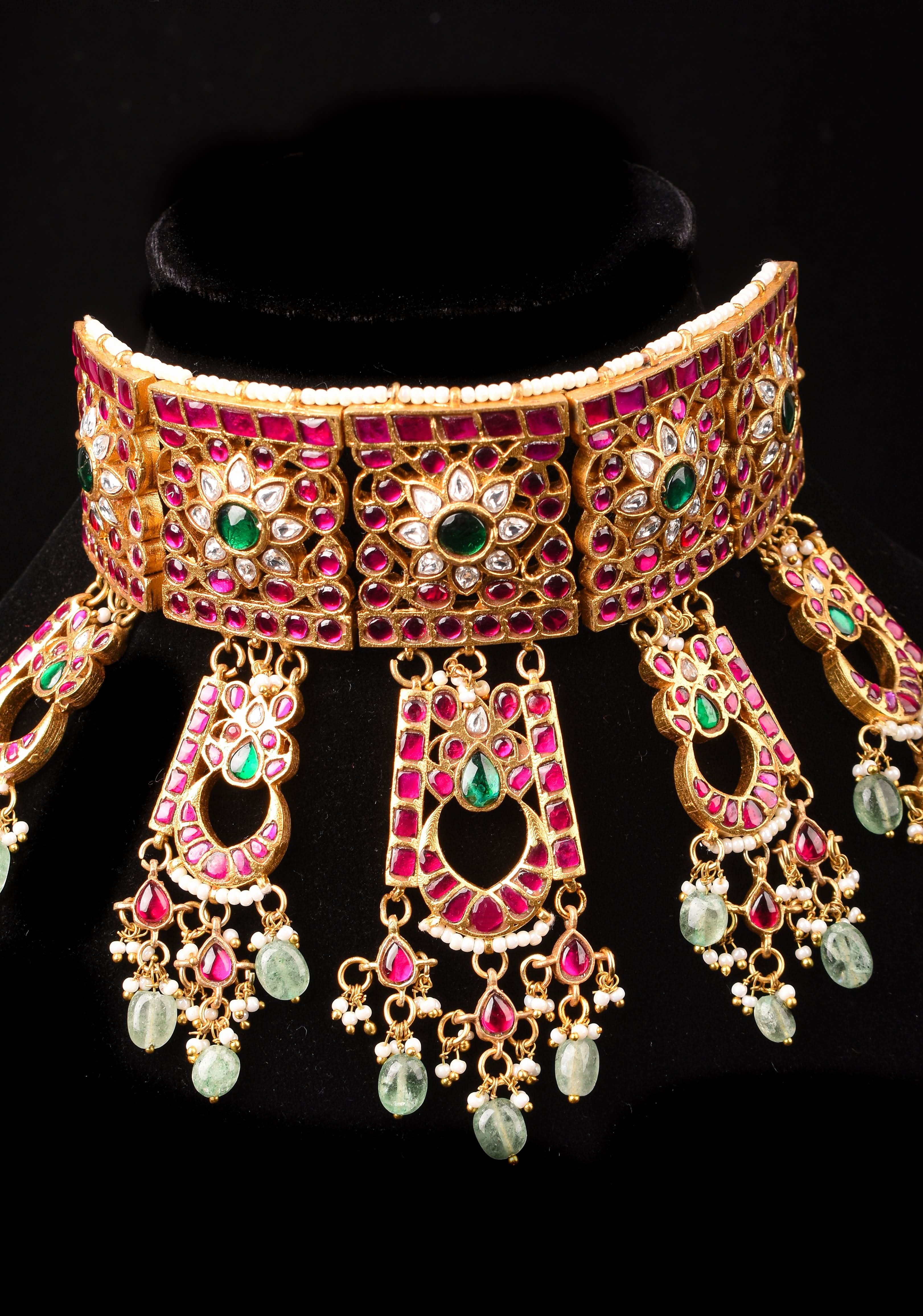 Regal Blossoms: Layered Raajwadi Choker with Jadau Floral Design (No Earrings)| Shobitam Jewelry