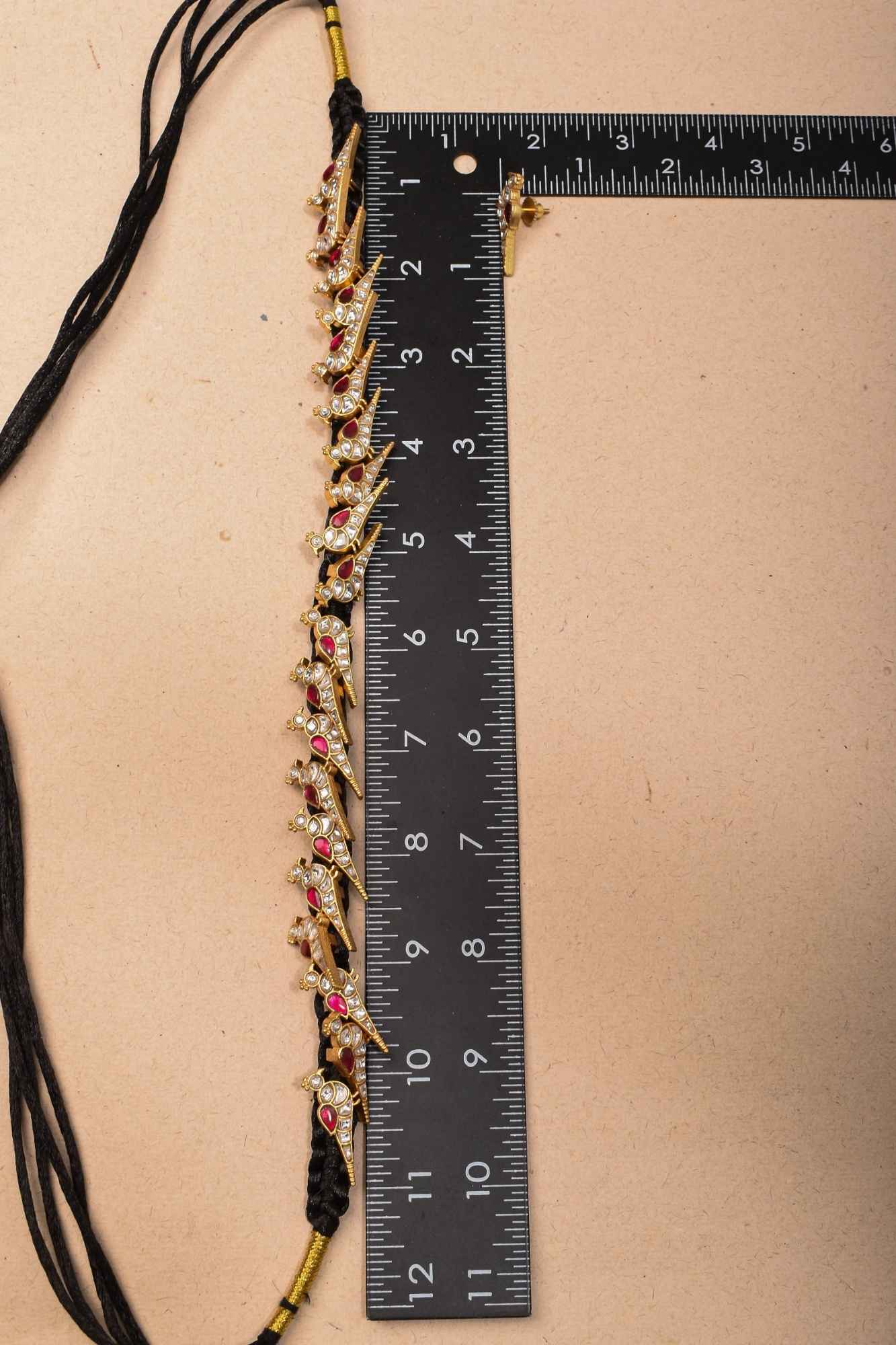 Peacock Choker Set With Kundan Stone in Black Thread And Matching Earrings