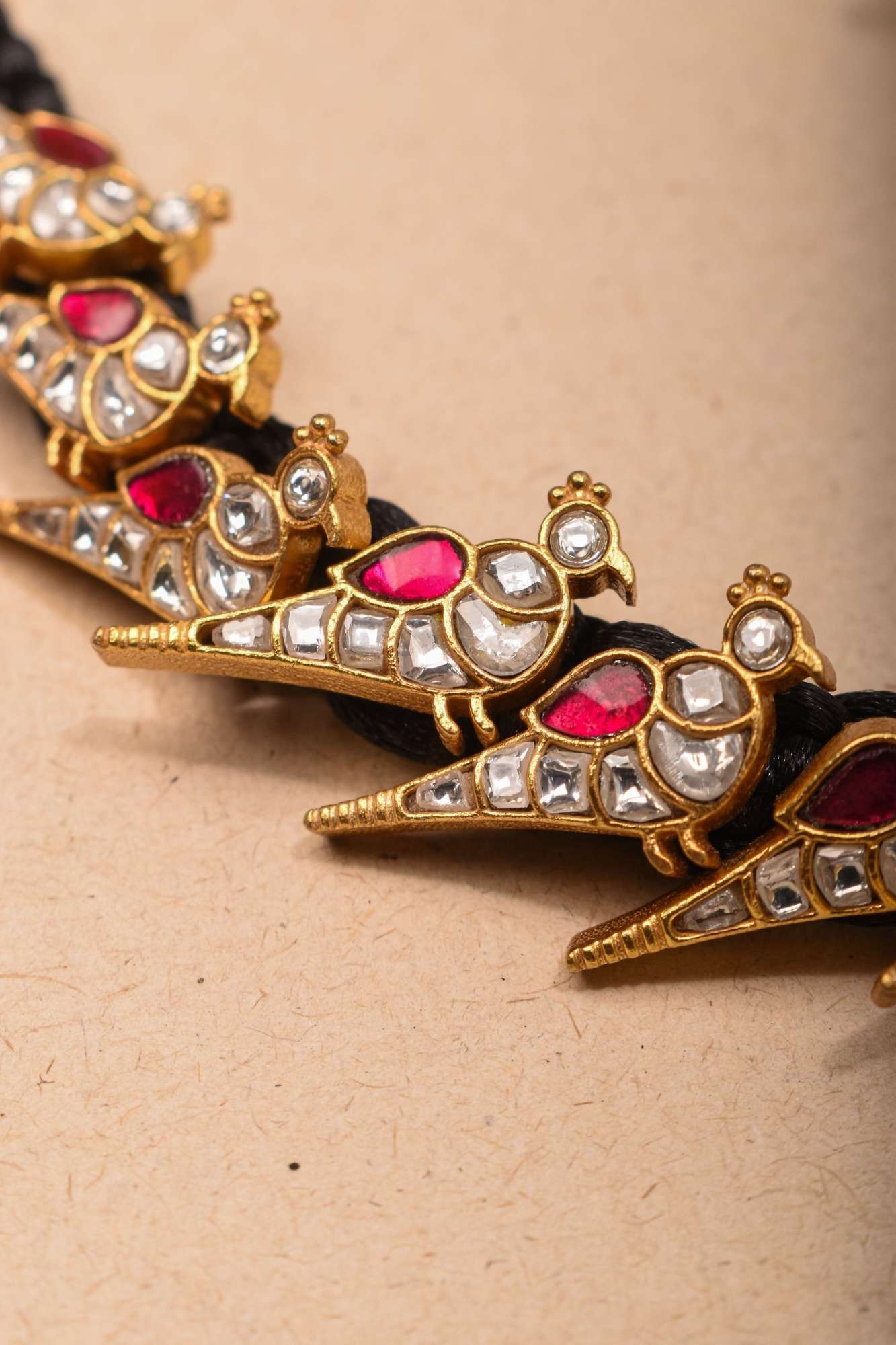 Peacock Choker Set With Kundan Stone in Black Thread And Matching Earrings