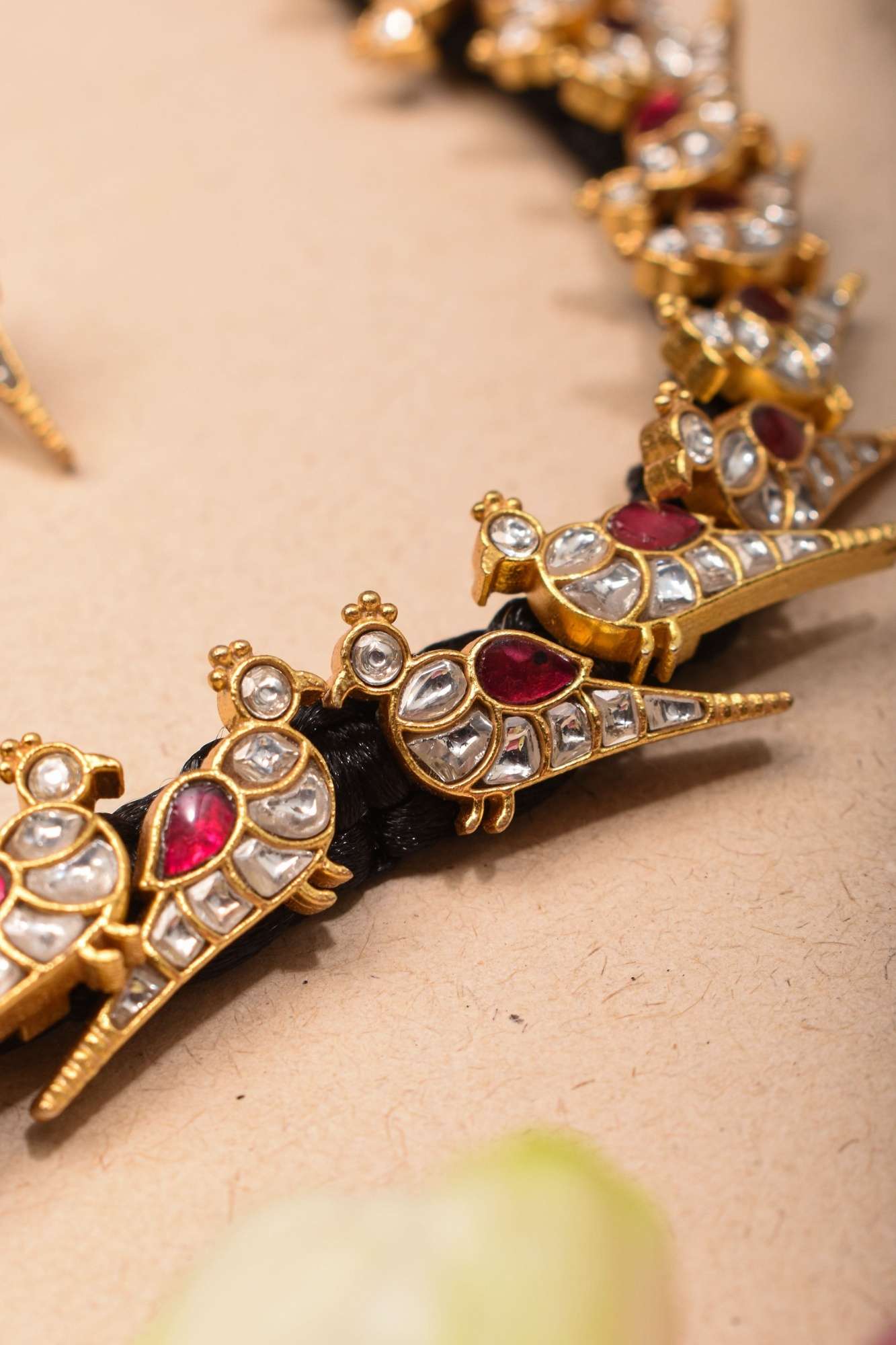 Peacock Choker Set With Kundan Stone in Black Thread And Matching Earrings
