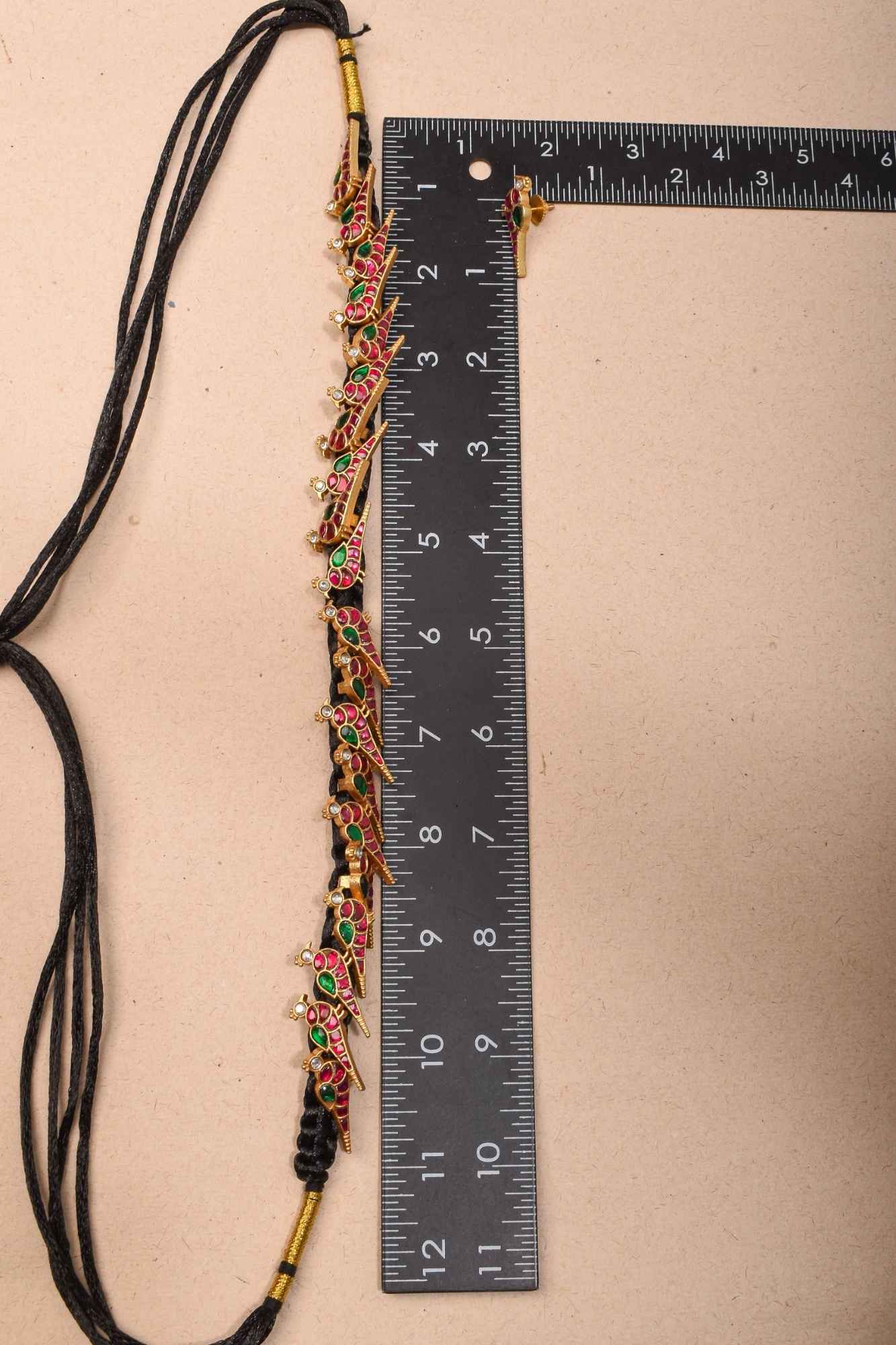 Peacock Choker Set With Kundan Stone in Black Thread And Matching Earrings