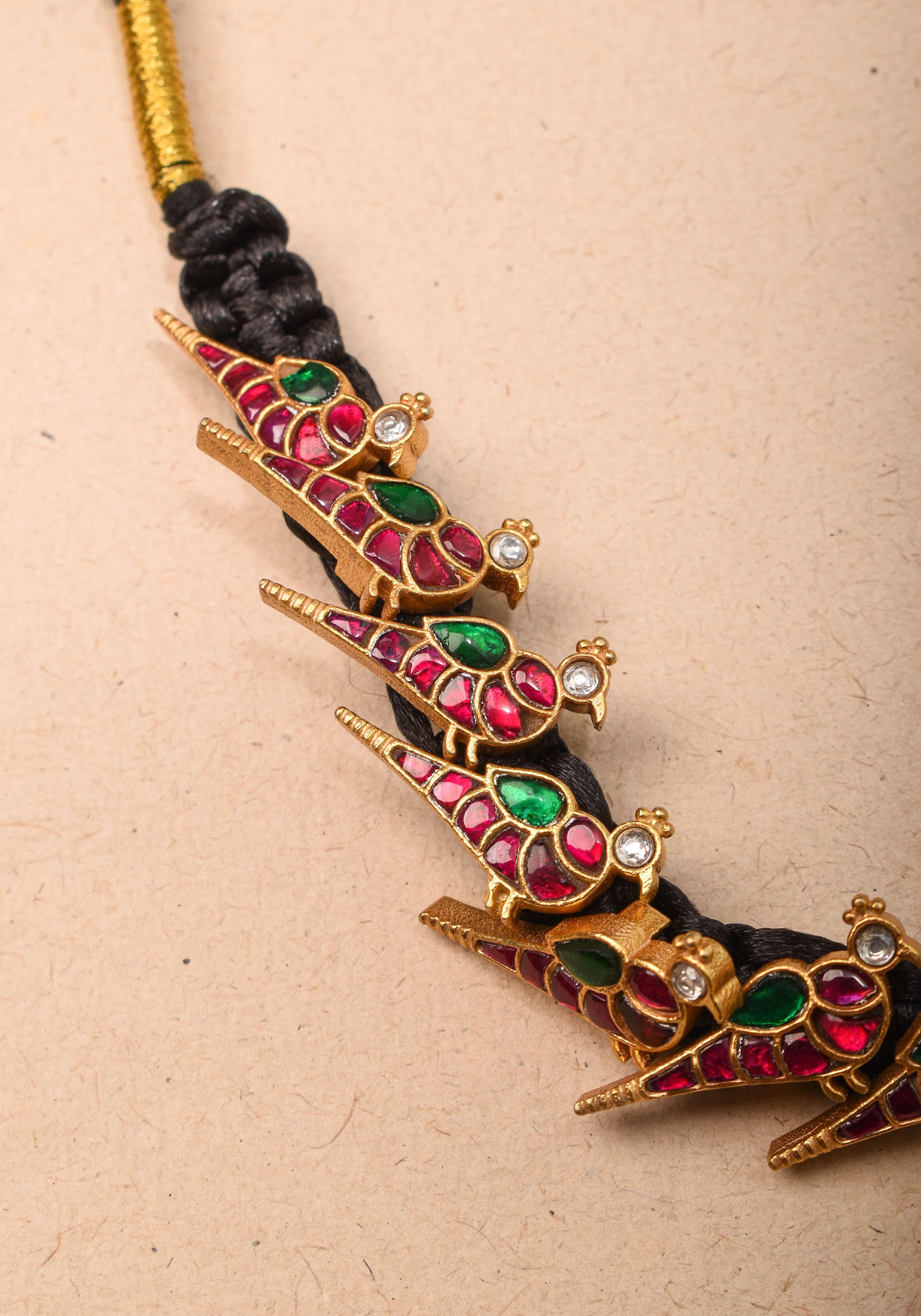 Peacock Choker Set With Kundan Stone in Black Thread And Matching Earrings | SHOBITAM