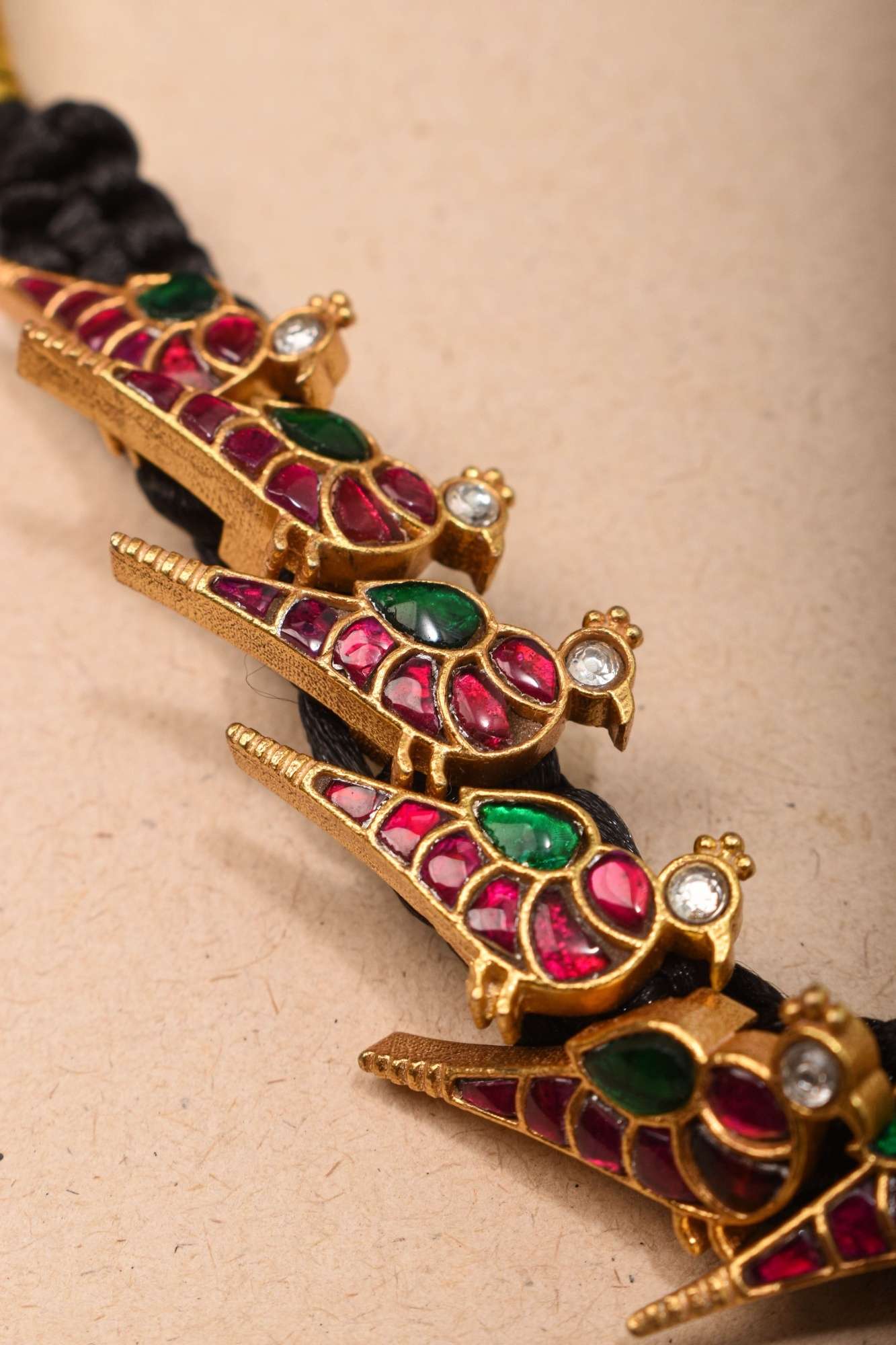 Peacock Choker Set With Kundan Stone in Black Thread And Matching Earrings