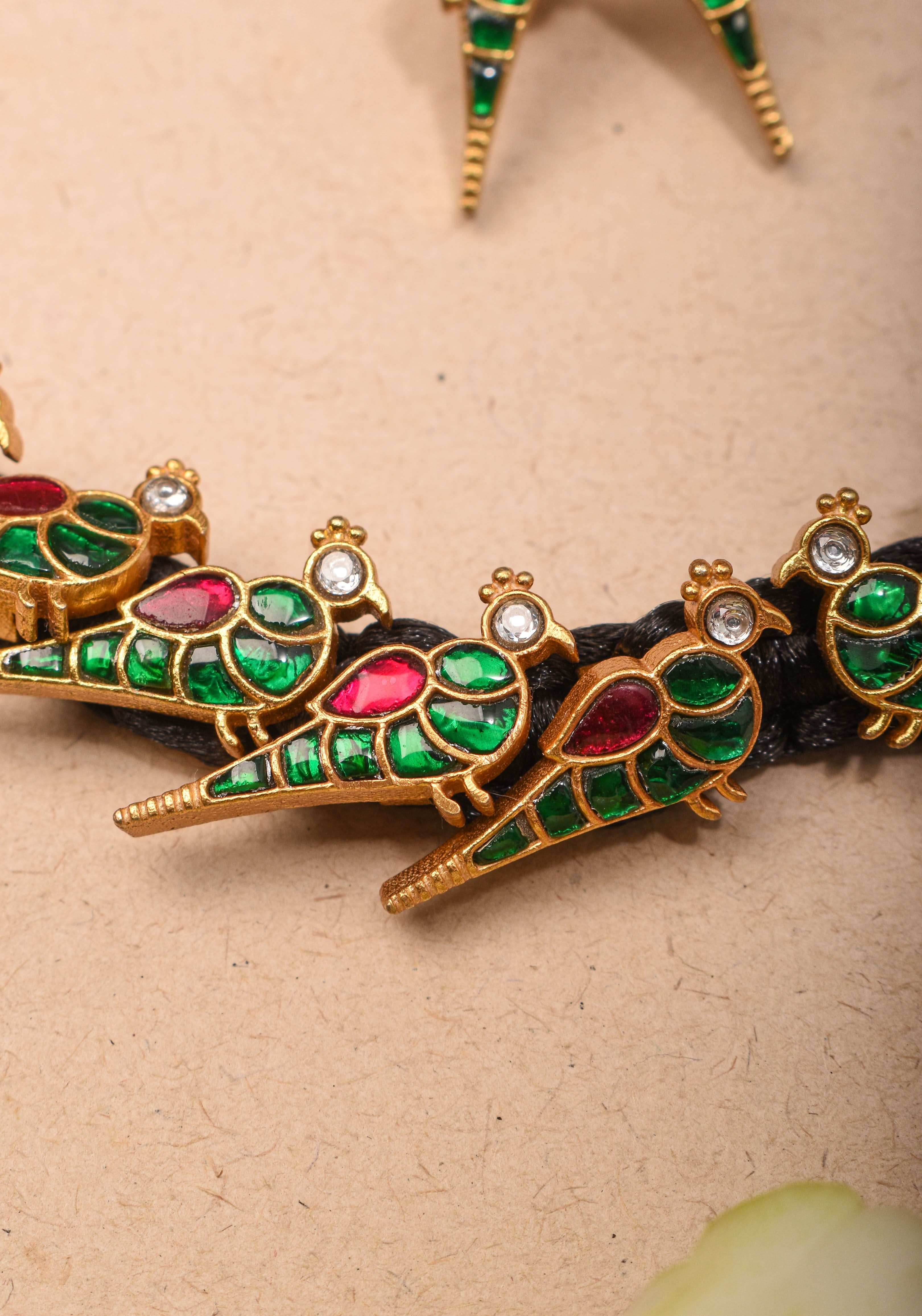 Peacock Choker Set With Kundan Stone in Black Thread And Matching Earrings | Shobitam