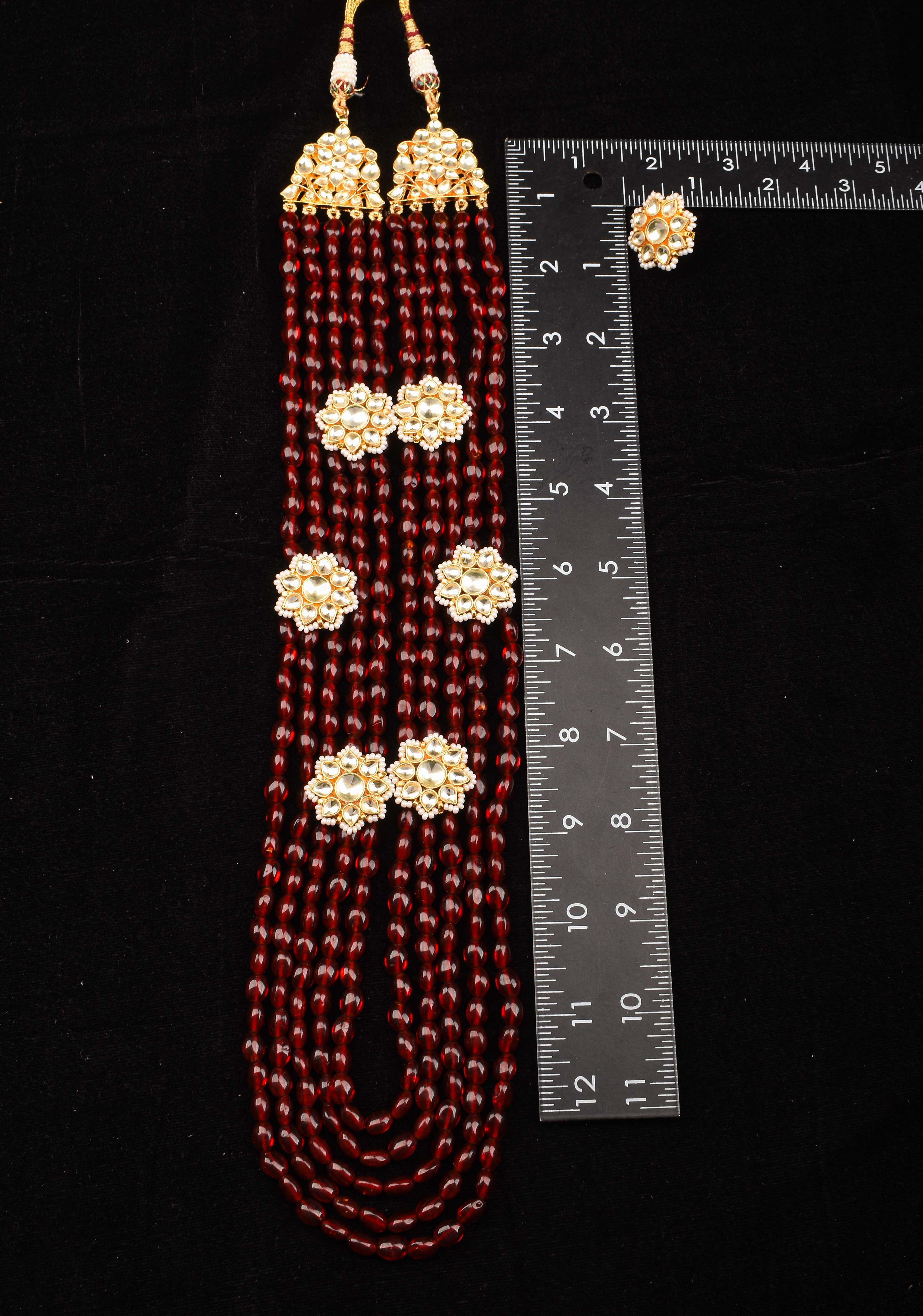 Multistrand beads Ahmedabadi Jadau kundan Long Necklace set | SHOBITAM