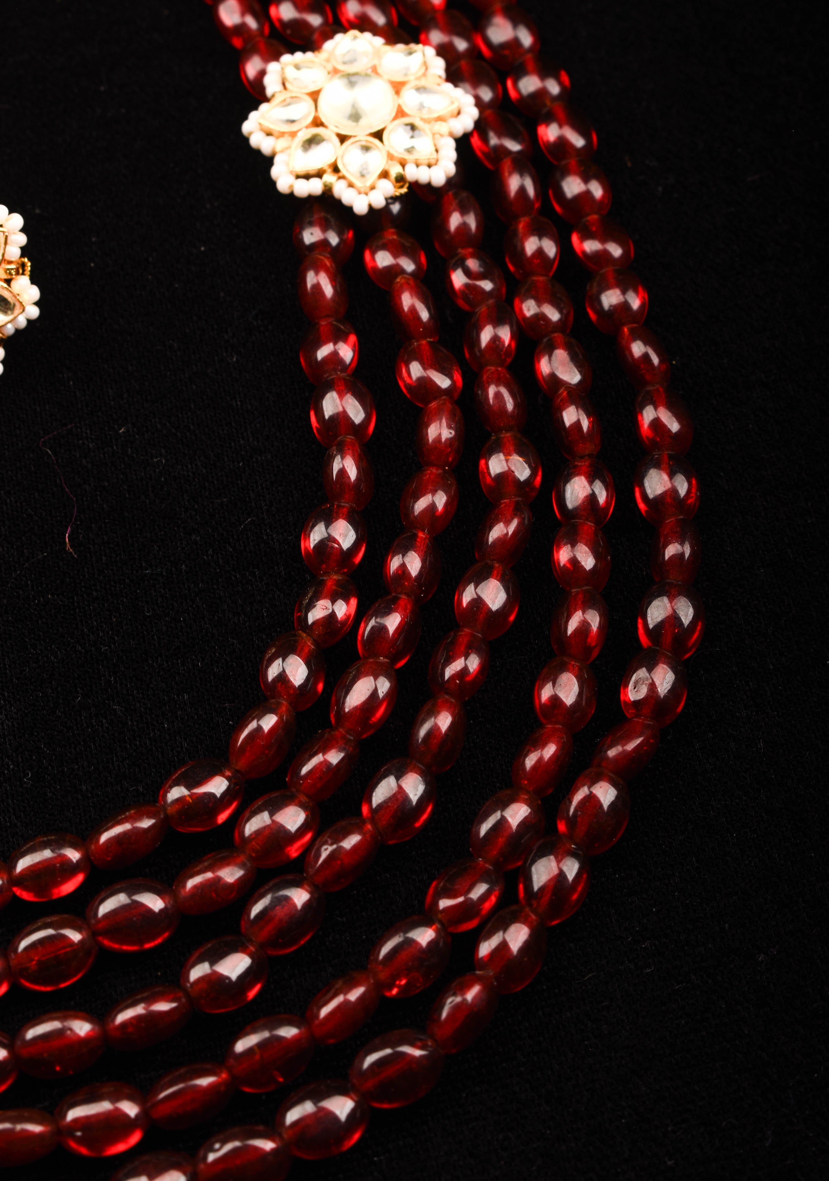 Multistrand beads Ahmedabadi Jadau kundan Long Necklace set | SHOBITAM