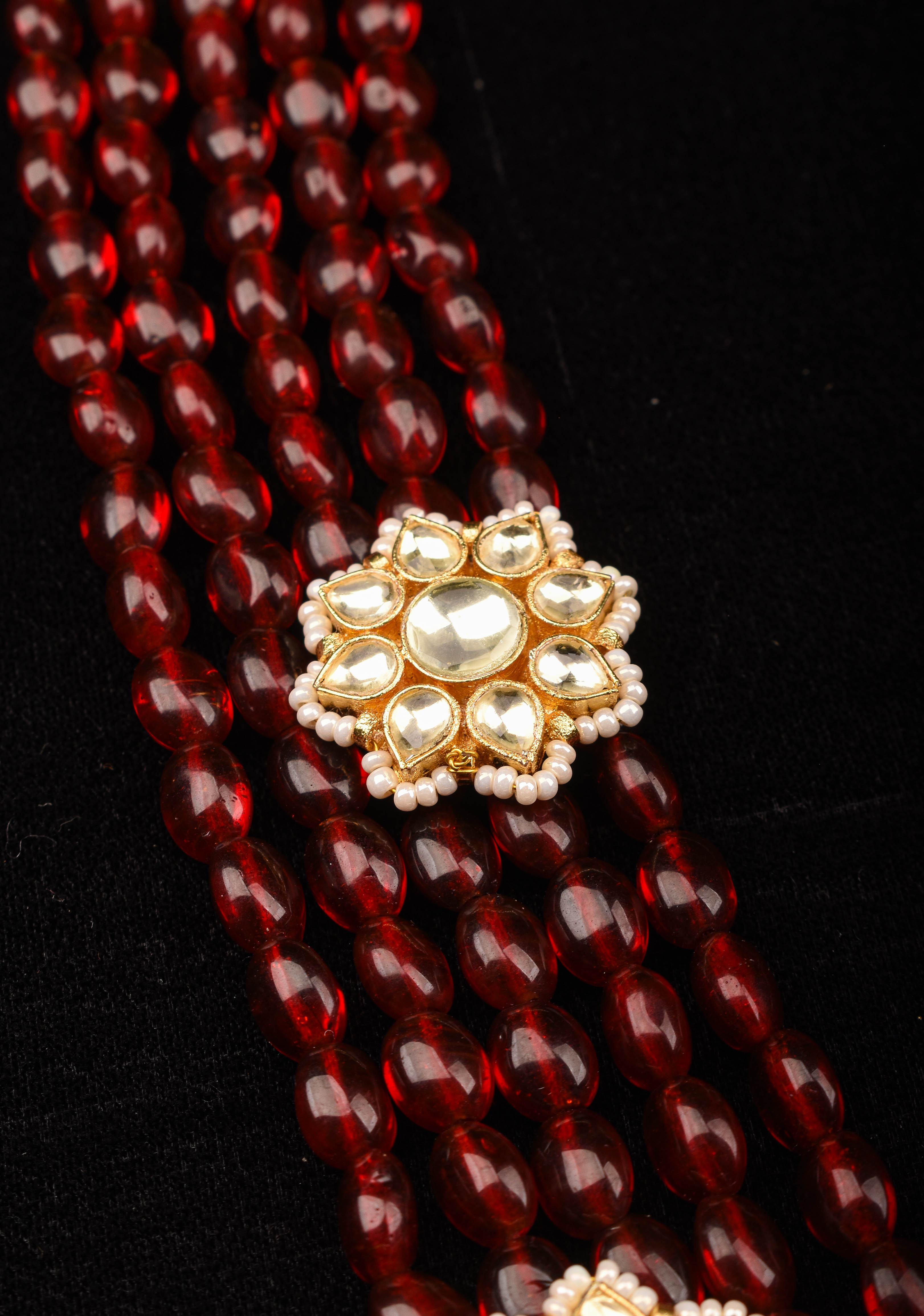 Multistrand beads Ahmedabadi Jadau kundan Long Necklace set | SHOBITAM