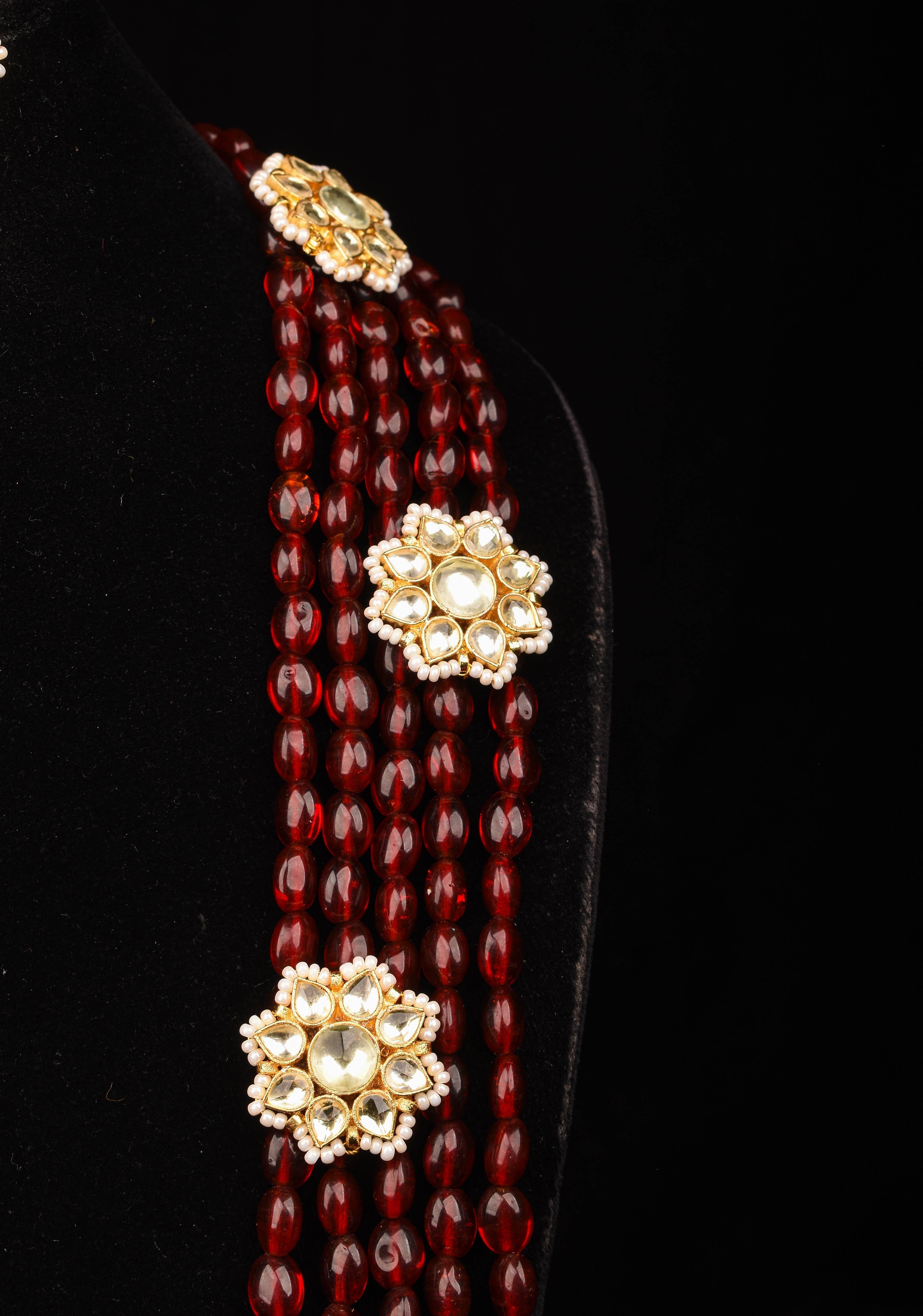 Multistrand beads Ahmedabadi Jadau kundan Long Necklace set | SHOBITAM