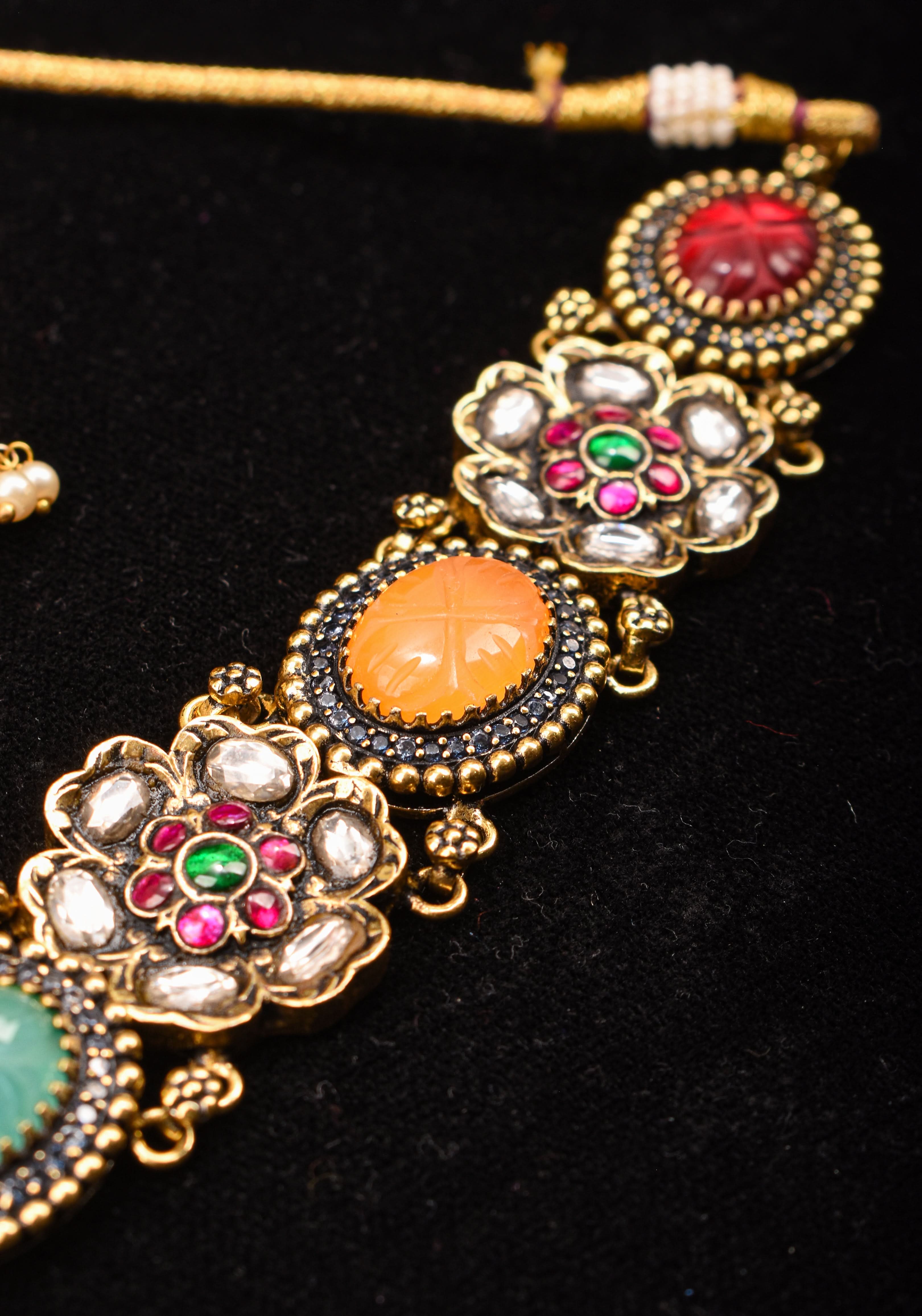 Multicolor Stones Contemporary Choker Set with Jhumka Earrings| Shobitam Jewelry
