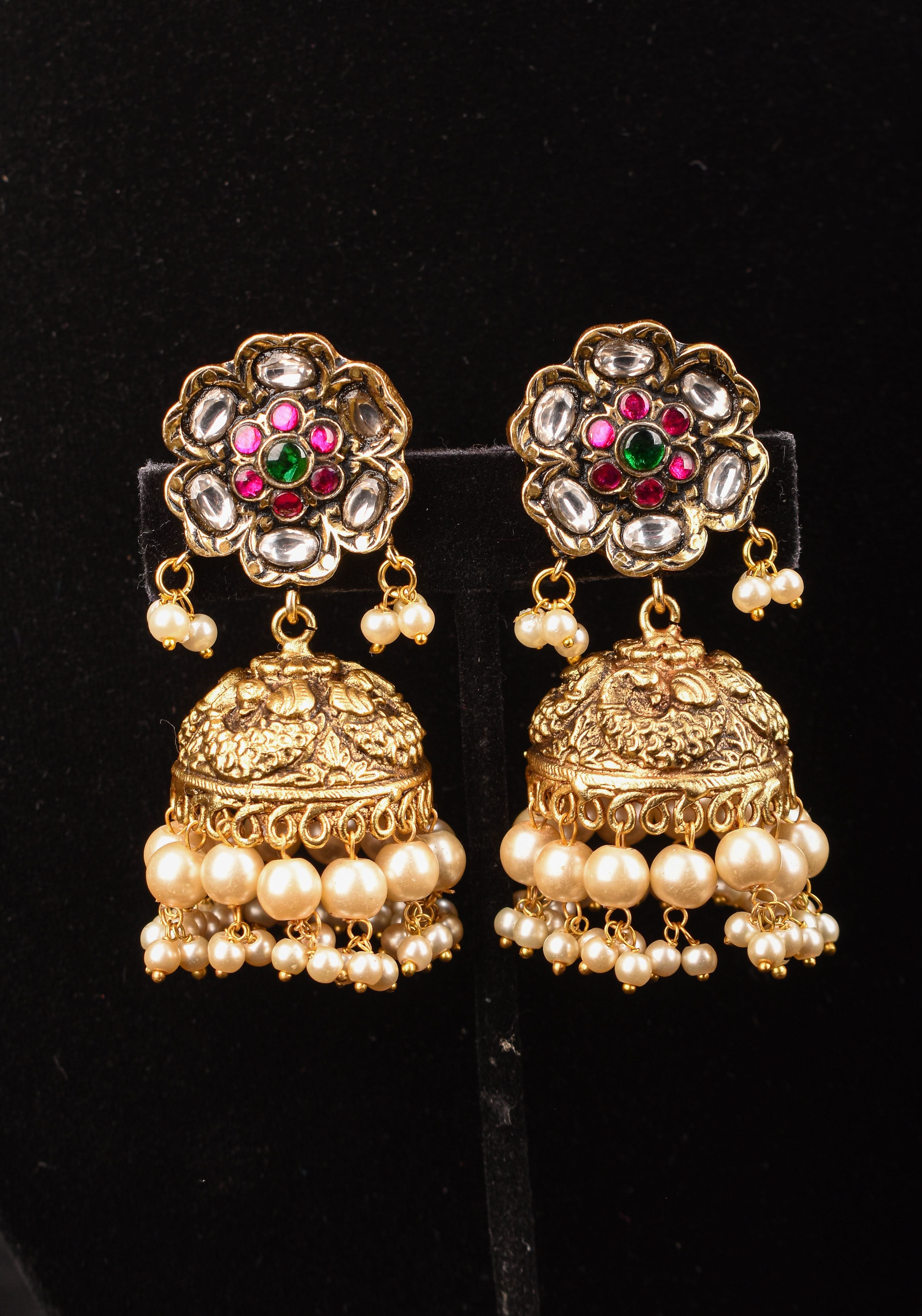 Multicolor Stones Contemporary Choker Set with Jhumka Earrings| Shobitam Jewelry