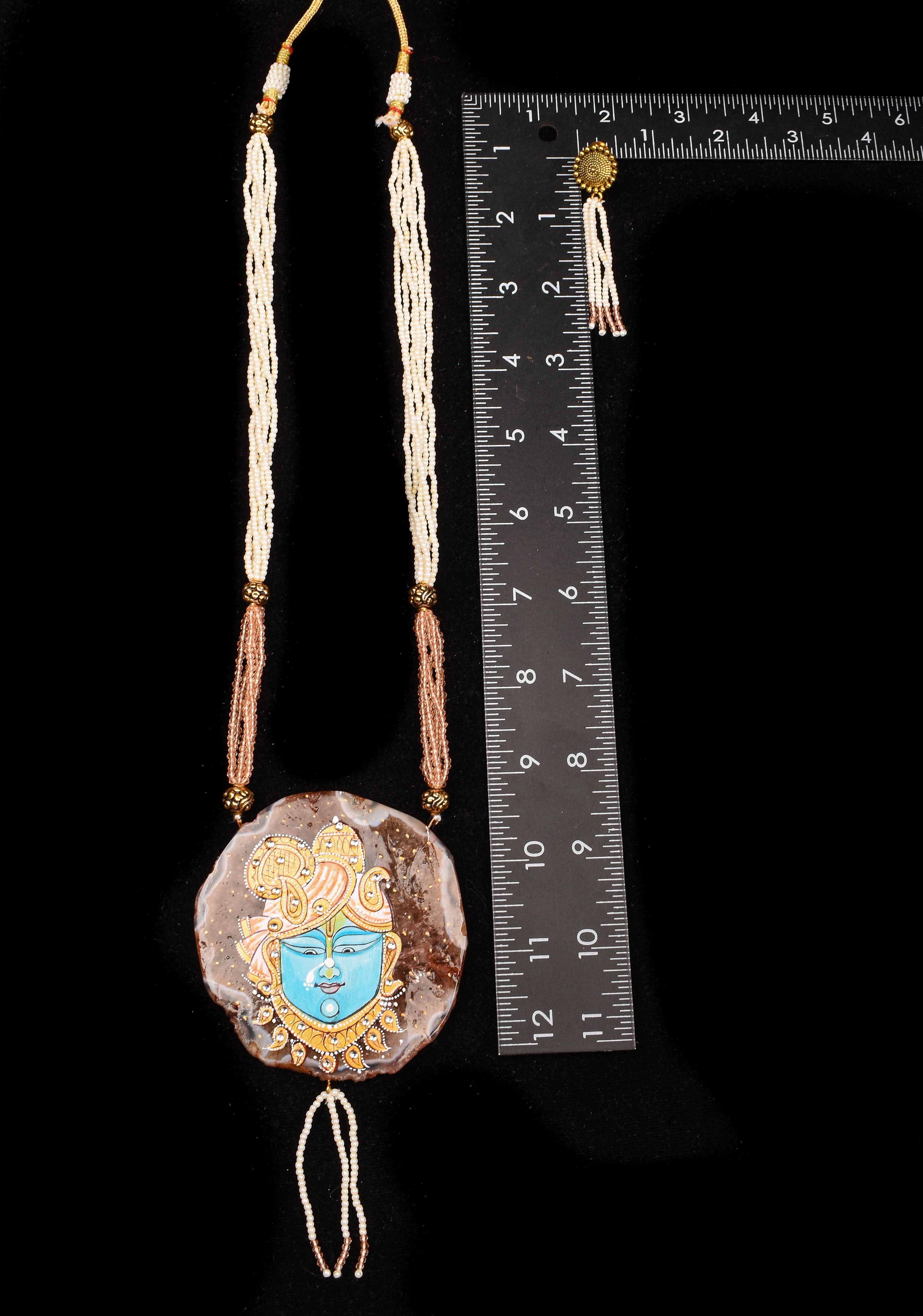 Krishna Face handpainted on Agate Stone Necklace Set | Shobitam Jewelry