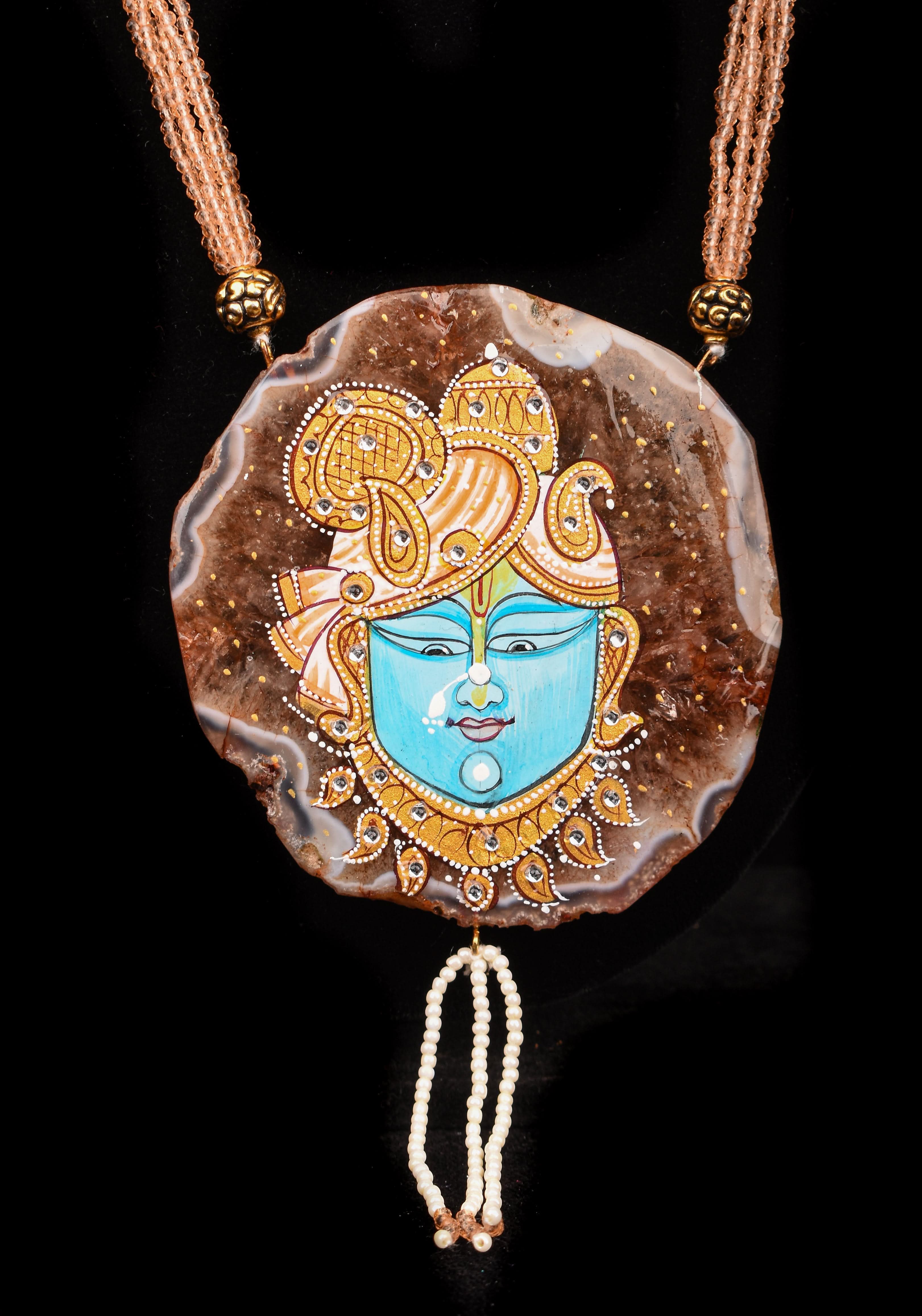 Krishna Face handpainted on Agate Stone Necklace Set | Shobitam Jewelry
