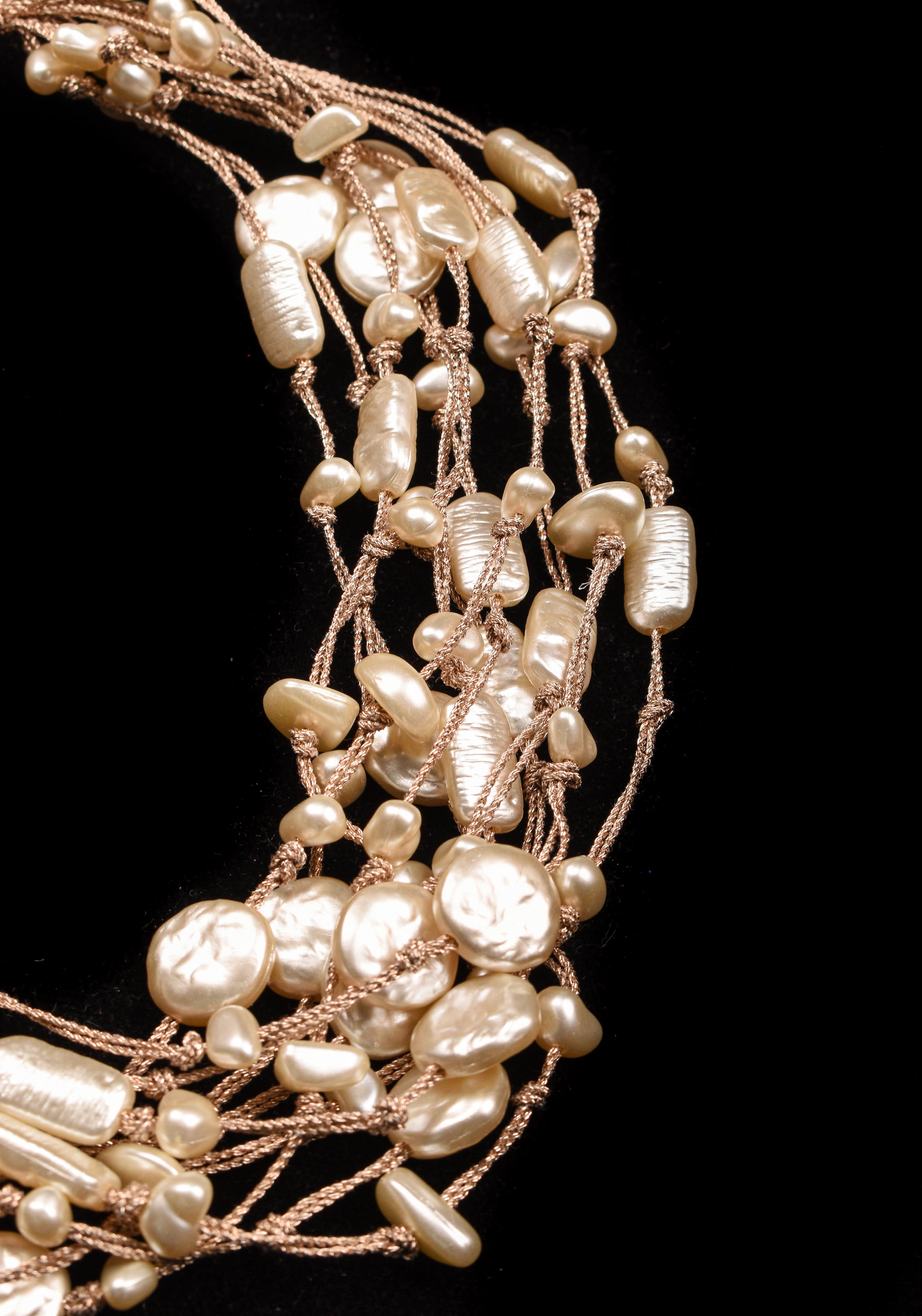 Baroque pearls multistrand contemporary necklace in Ivory, no earrings | Shobitam
