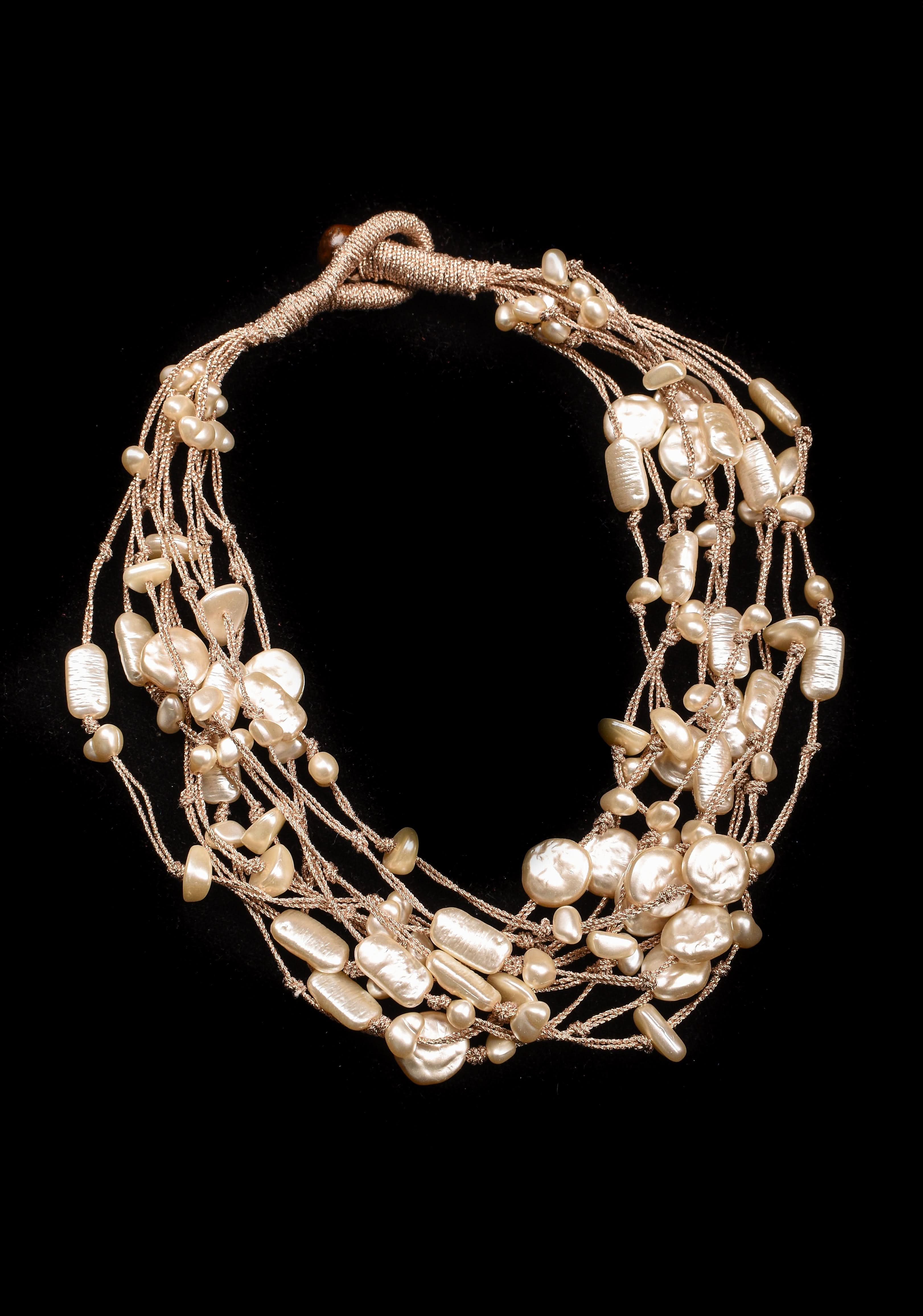 Baroque pearls multistrand contemporary necklace in Ivory, no earrings | Shobitam