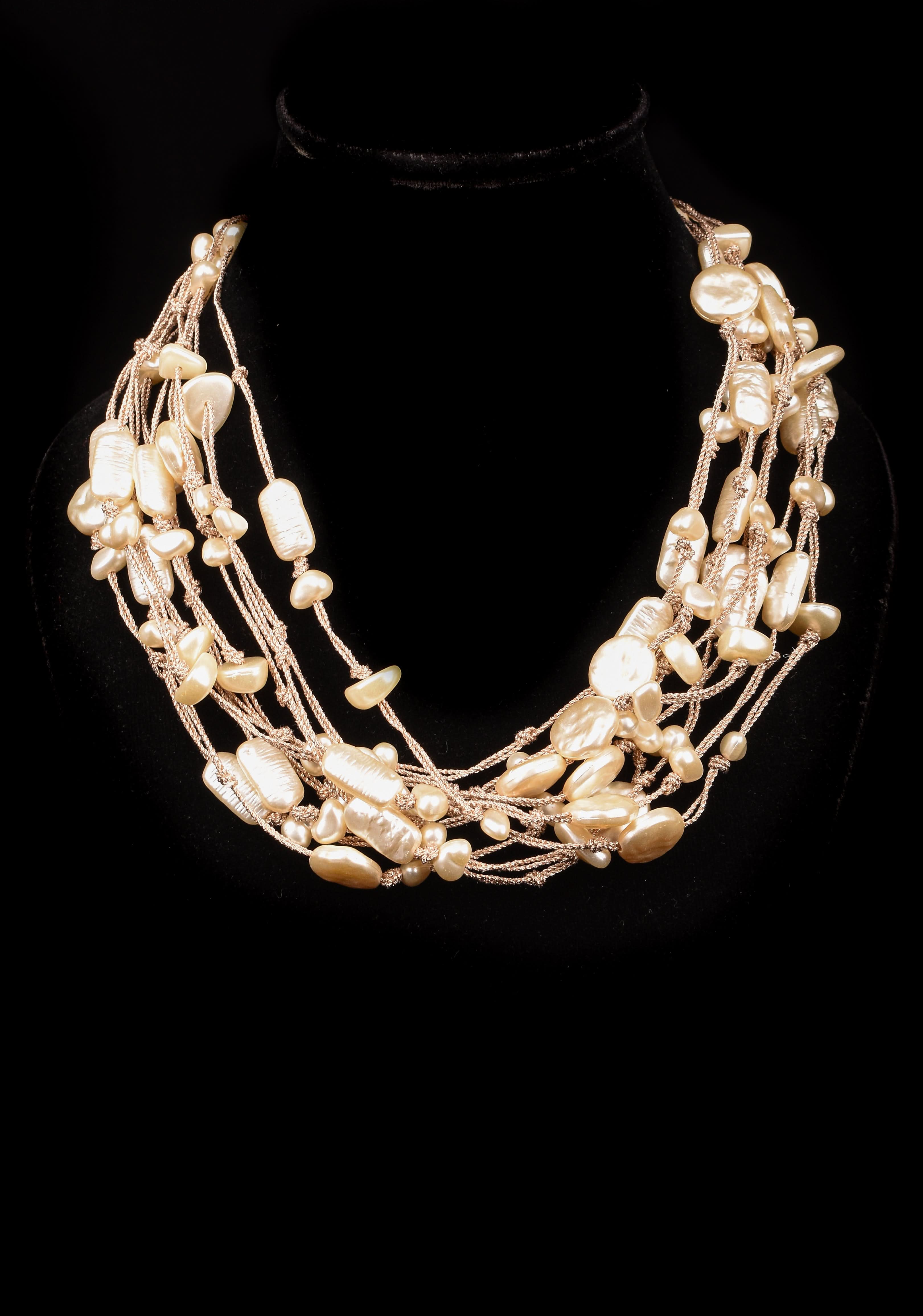 Baroque pearls multistrand contemporary necklace in Ivory, no earrings | Shobitam