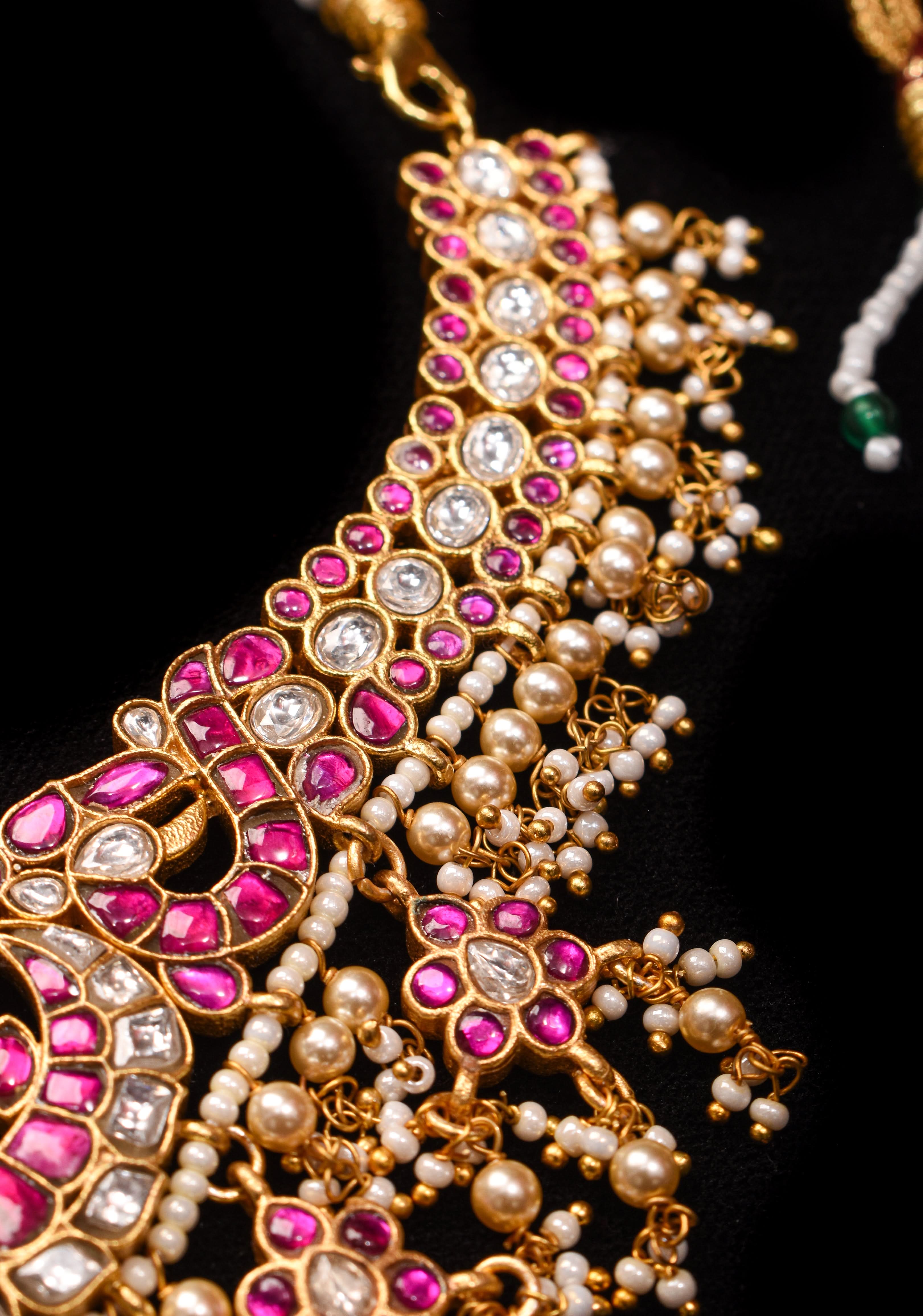 Jadau Necklace with dangling Pearls No Earrings | Shobitam