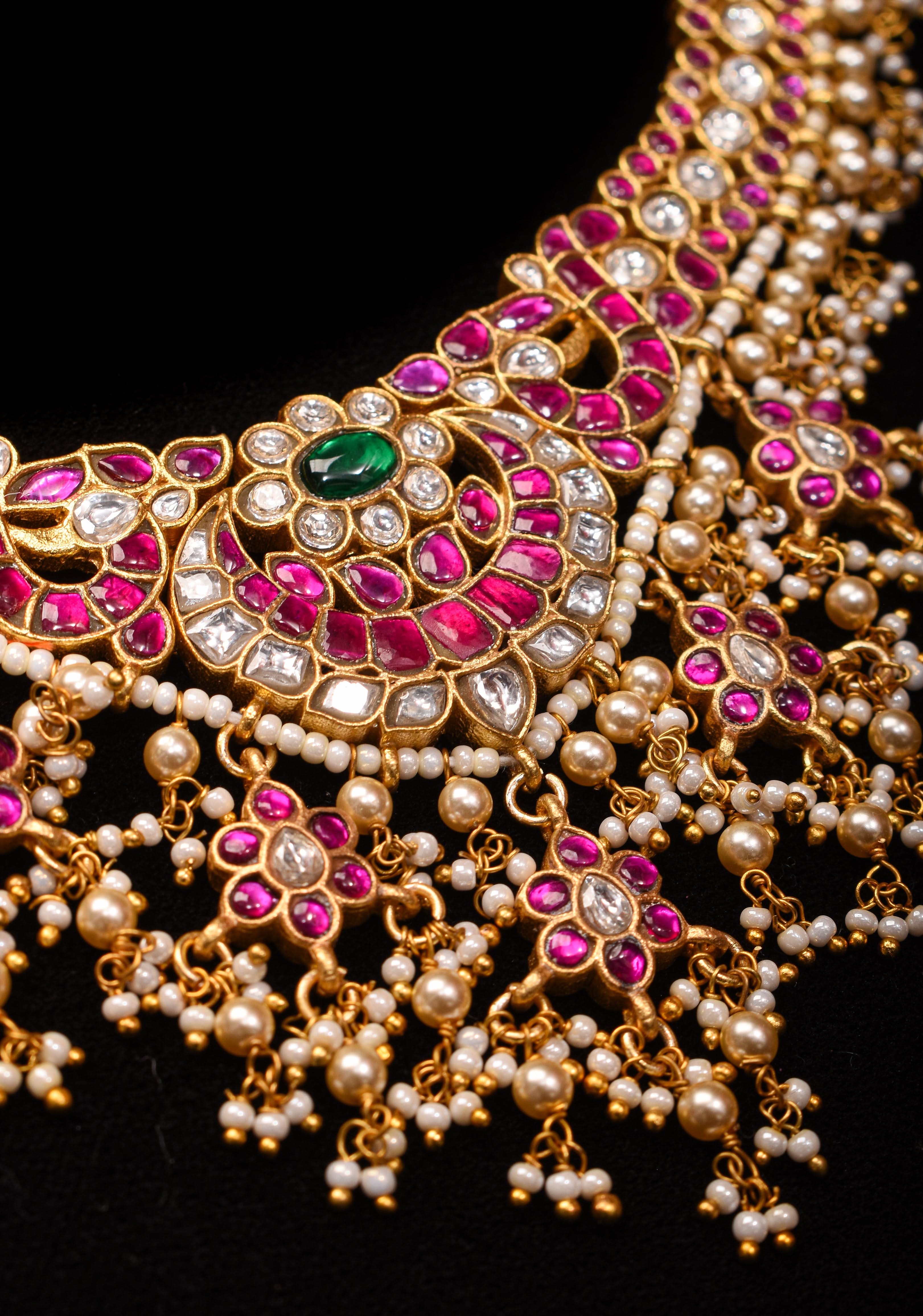 Jadau Necklace with dangling Pearls No Earrings | Shobitam